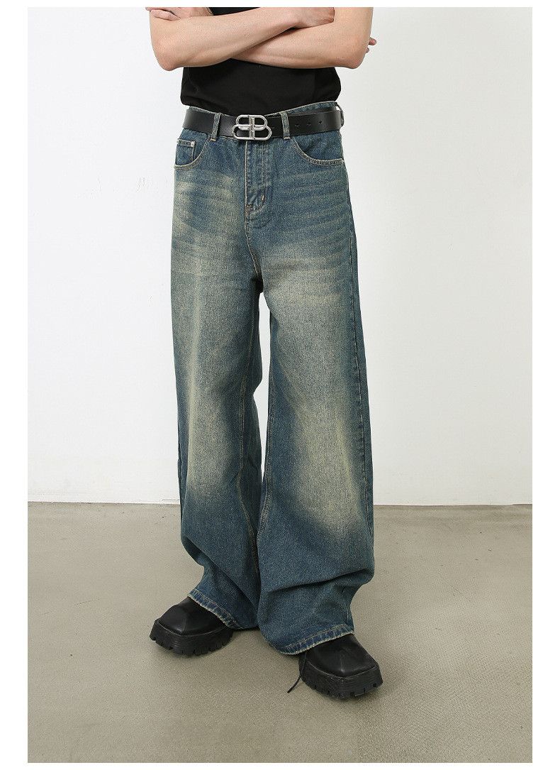 Vintage Retro washed men's Japanese loose straight wide-leg jeans Size US 32 / EU 48 - 3 Thumbnail