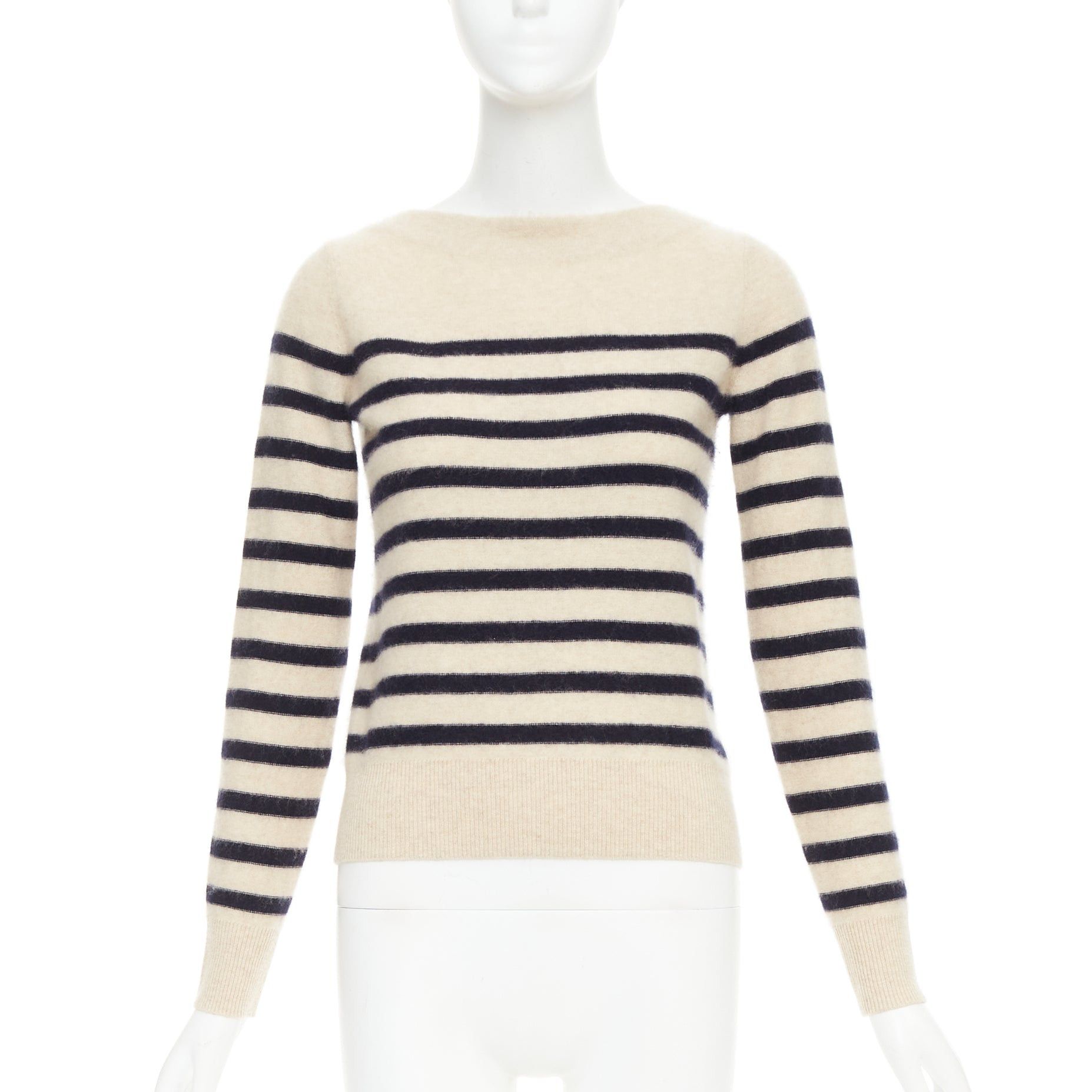 Vince VINCE 100% cashmere Breton nautical striped long sleeve boat neck sweater XXS Size XS / US 0-2 / IT 36-38 - 1 Thumbnail