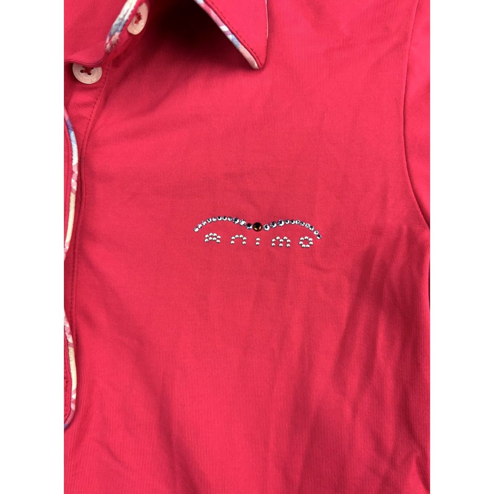 Vintage VINTAGE Animo Polo Shirt Womens XS Red Plaid Trim Rhinestone Logo Made Italy Size S / US 4 / IT 40 - 3 Thumbnail