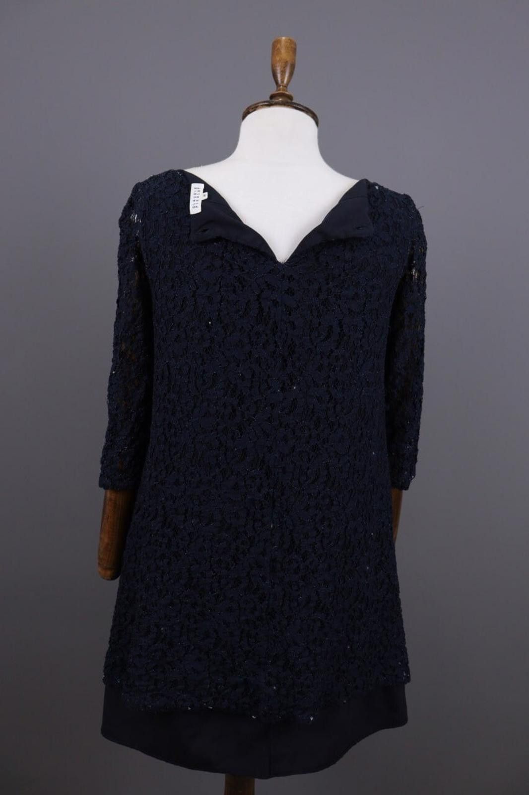 Designer Claudie Pierlot Blue Floral Mesh Evening Midi Dress Size 38 Size M / US 6-8 / IT 42-44 - 8 Thumbnail