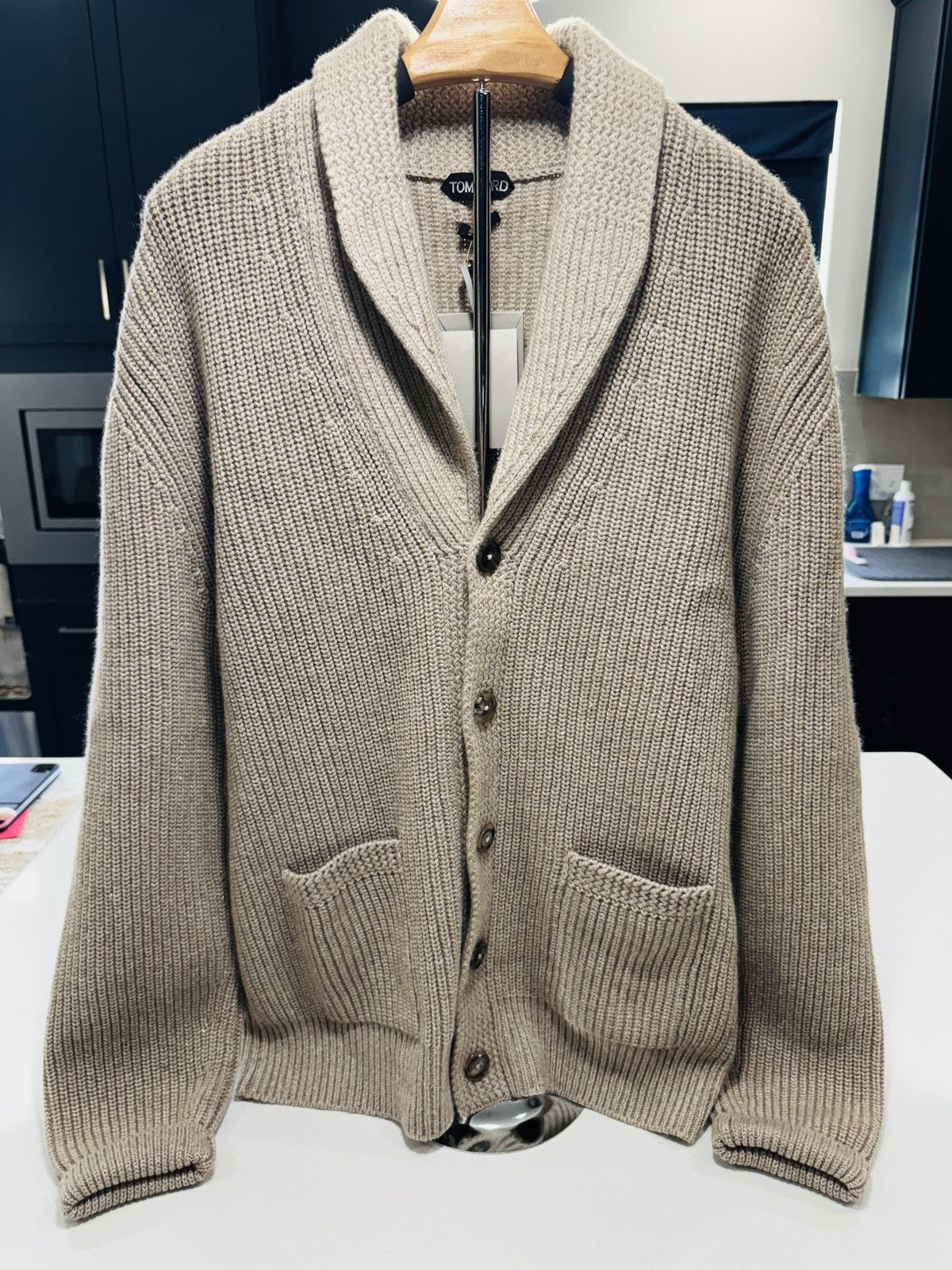 image of Tom Ford Men’S Shawl Collar Cardigan-Cashmere Beige Size 56, Men's