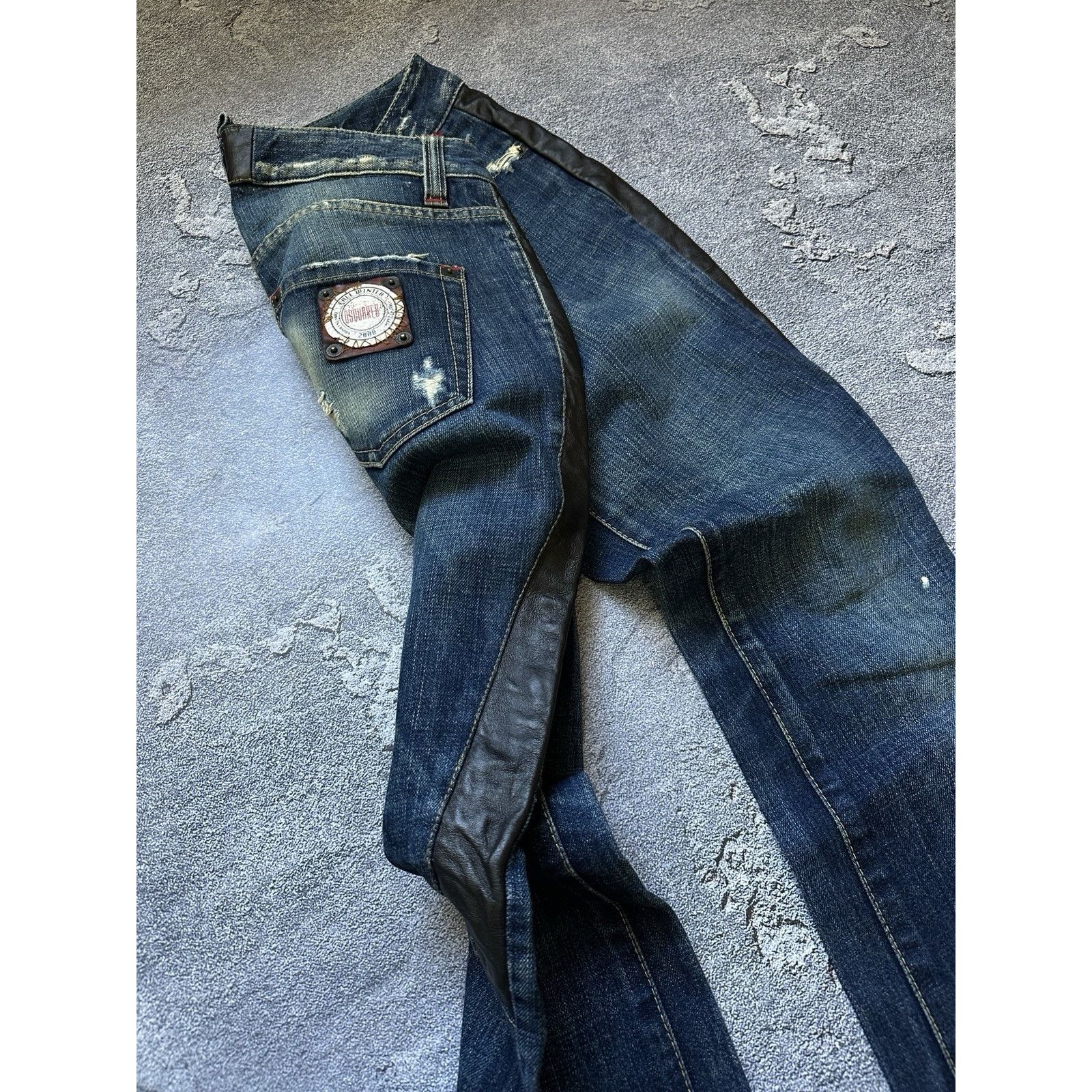 Dsquared2 Vintage Dsquared2 Distressed Leather Inserts Denim Pants Size 30" / US 8 / IT 44 - 3 Thumbnail