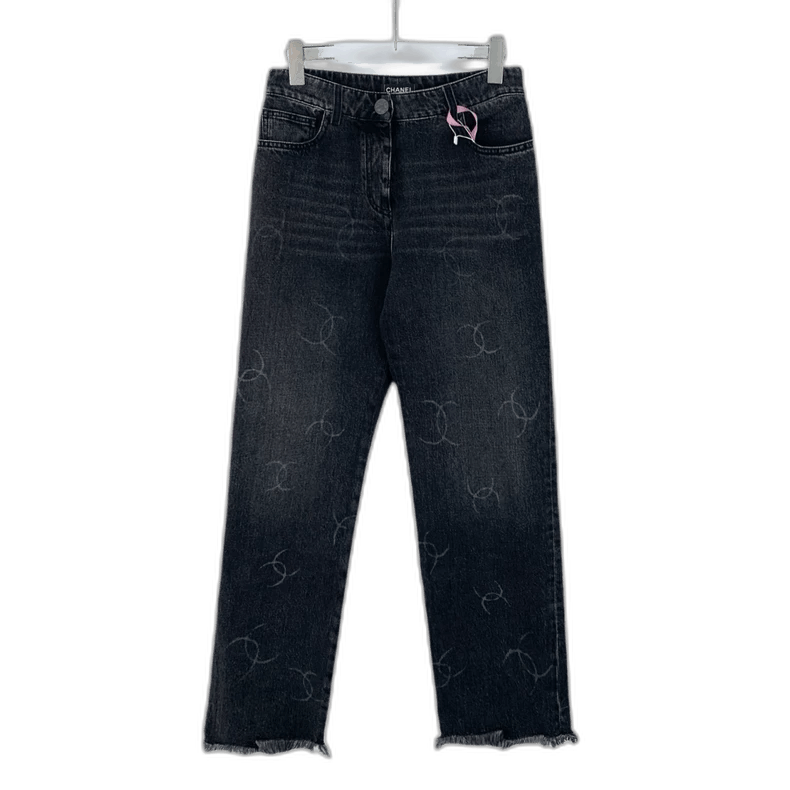 Chanel Chanel Black Gray Logo Print Denim Pants -2505 Size US 30 / EU 46 - 1 Thumbnail