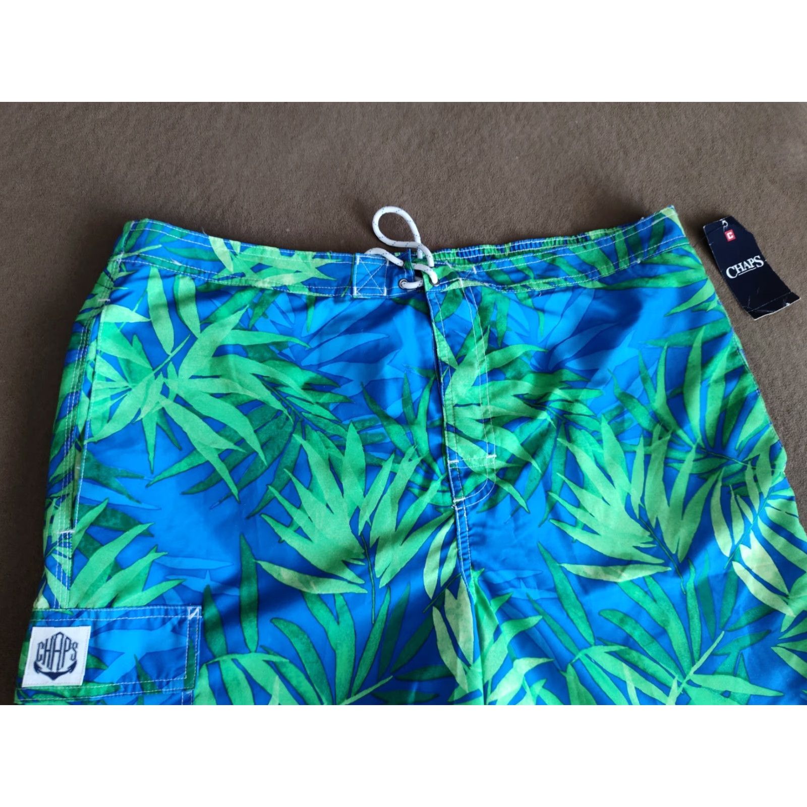 Chaps Chaps Mens Swim Trunks XXL Floral Print Board Shorts Lined NWT New Blue Beach Tropical Size US 39 - 3 Thumbnail
