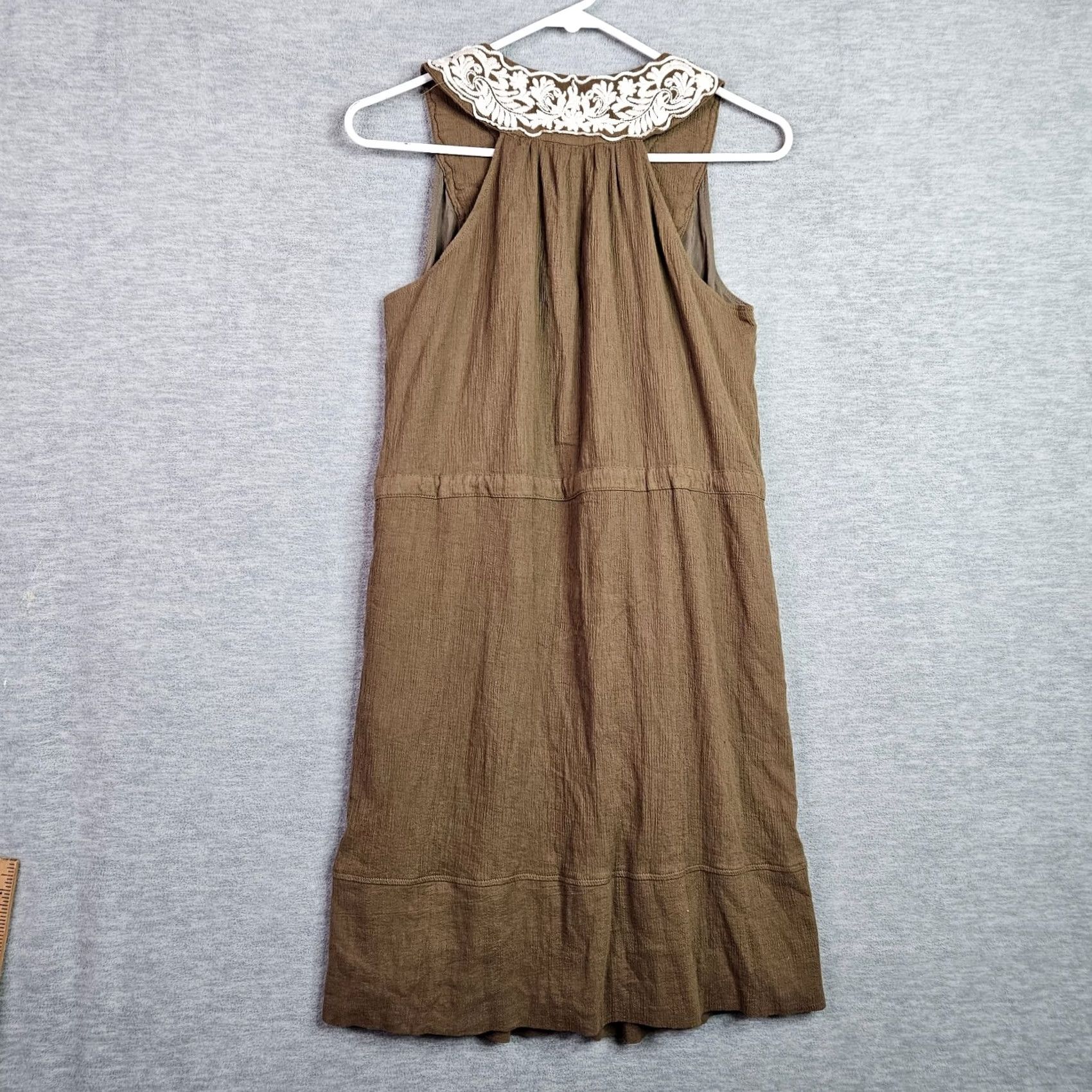 Vintage Greylyn Women's S Sleeveless Dress Brown Boho Embroidered Tassel Button Front Size S / US 4 / IT 40 - 2 Thumbnail