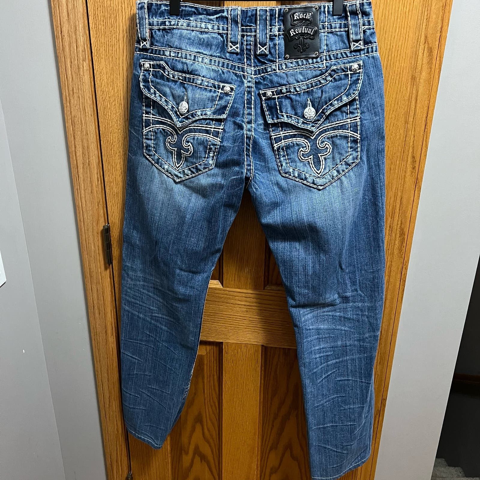 image of Rock Revival Mens Elton Straight Jeans Size 33 X 30 in Blue