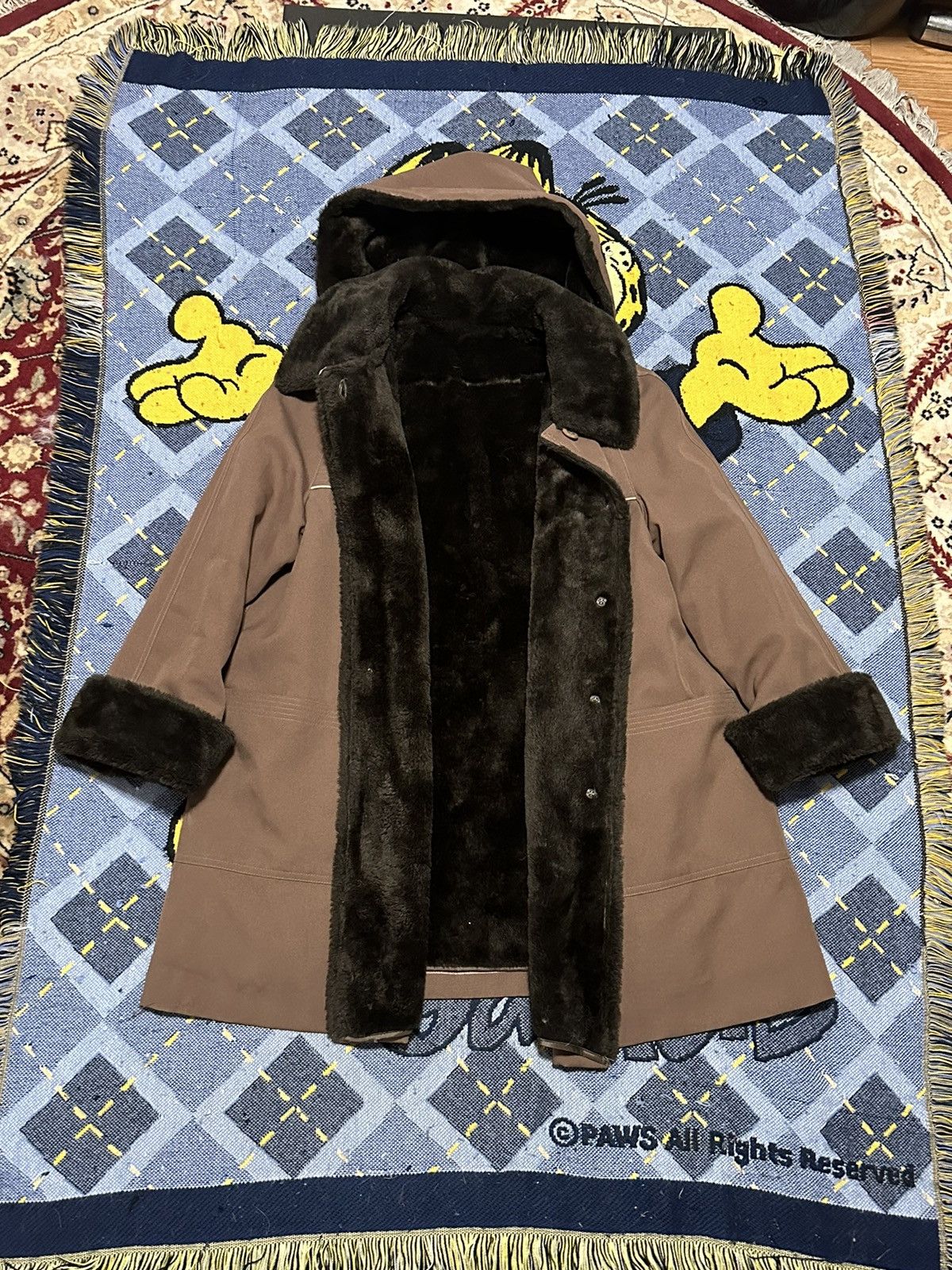 Vintage 70s Faux Fur Trim Collar Long Coat Jacket Size L / US 10 / IT 46 - 1 Thumbnail