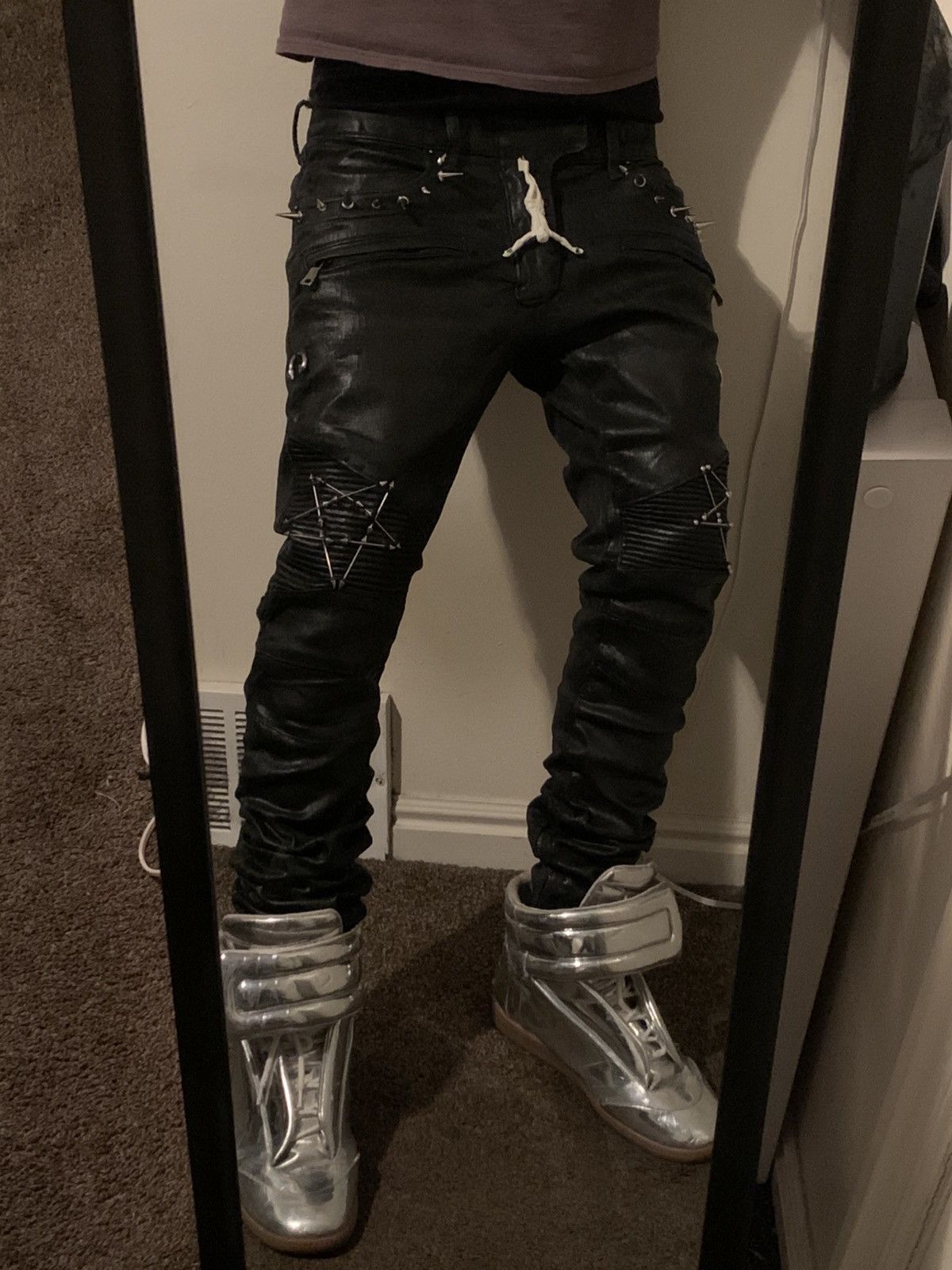 Balmain Balmain Like Biker Jeans Waxed Pierced Spiked Fashion Punk Size US 30 / EU 46 - 19 Thumbnail