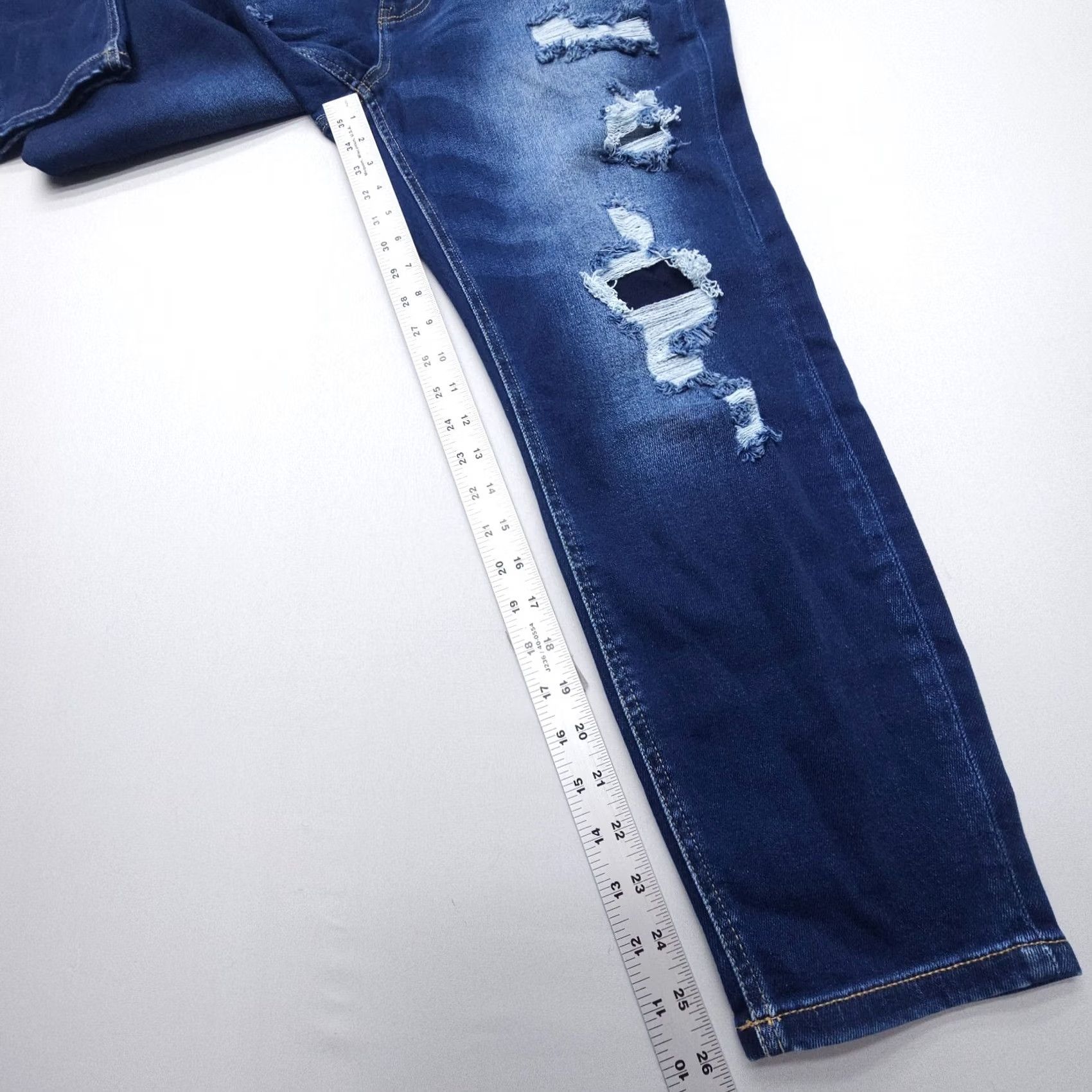 Vintage KanCan Jeans Distressed Mid Rise Ankle Size 16 Dark Wash Denim Blue 5-Pocket Regular Stretch Women Jeans Mens Womens Girls Size 38" / US 16 / IT 52 - 6 Thumbnail