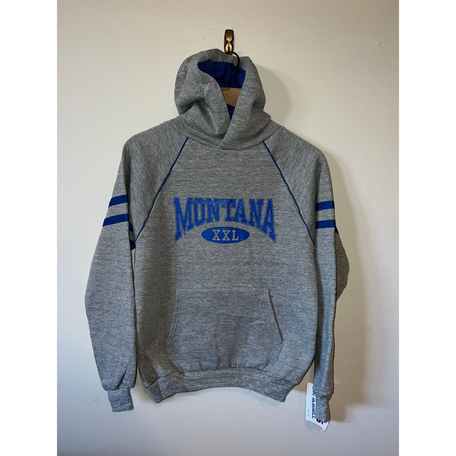 Russell Athletic Vintage Montana Hoodie Striped Gray Jerzees Russell VTG 90s Size US M / EU 48-50 / 2 - 1 Thumbnail