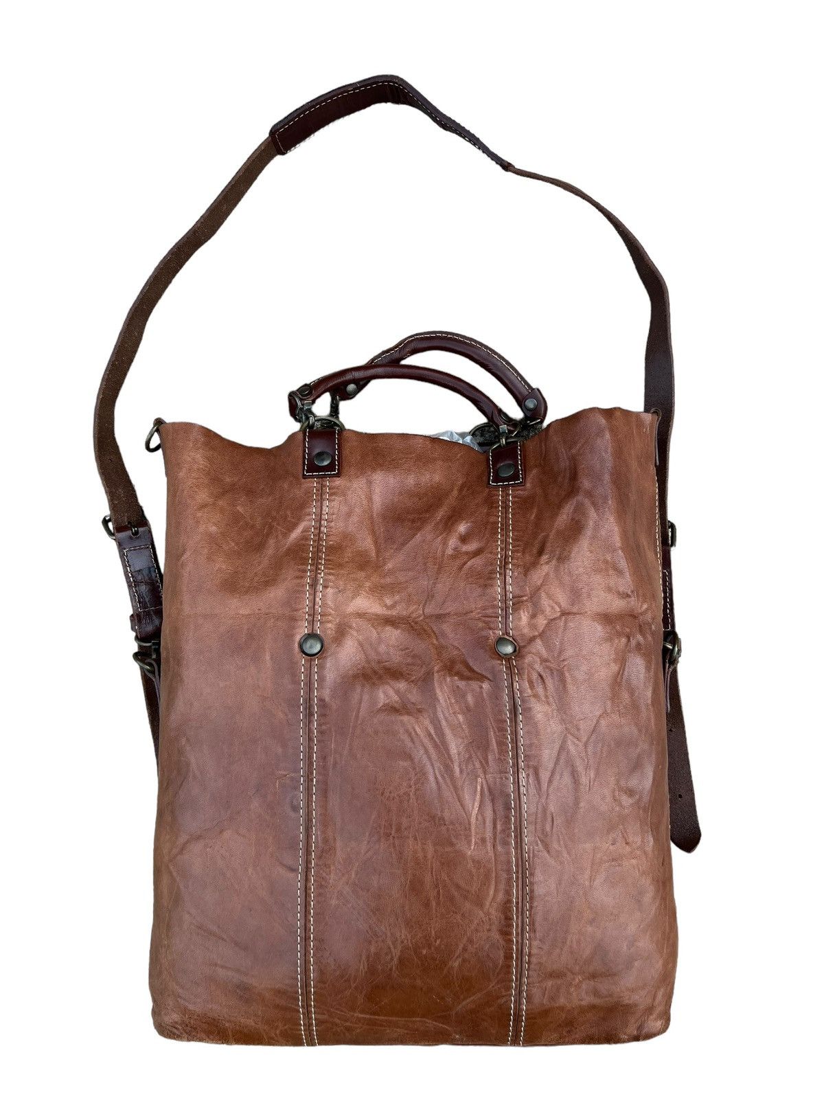 Leather Vintage Rei Japan 2 Way Patina Leather Bag Size ONE SIZE - 7 Thumbnail