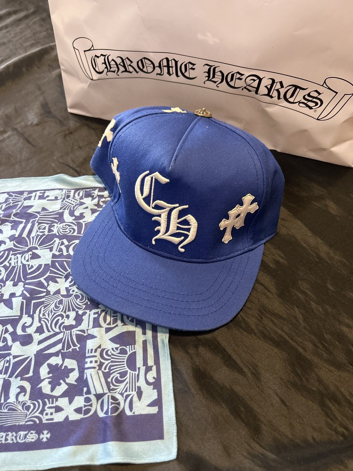 Chrome Hearts Chrome Hearts Blue/White Patches BaseBall Hat Size ONE SIZE - 1 Thumbnail
