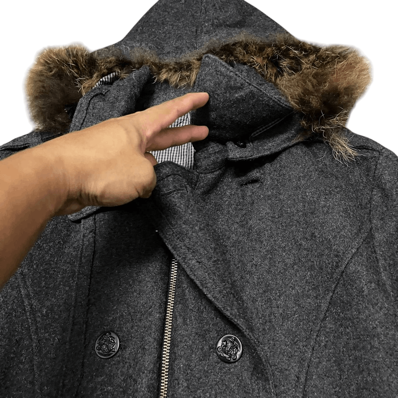PPFM Vintage PPFM Fur Wool Hooded Napoleon Jacket lgb hysterics