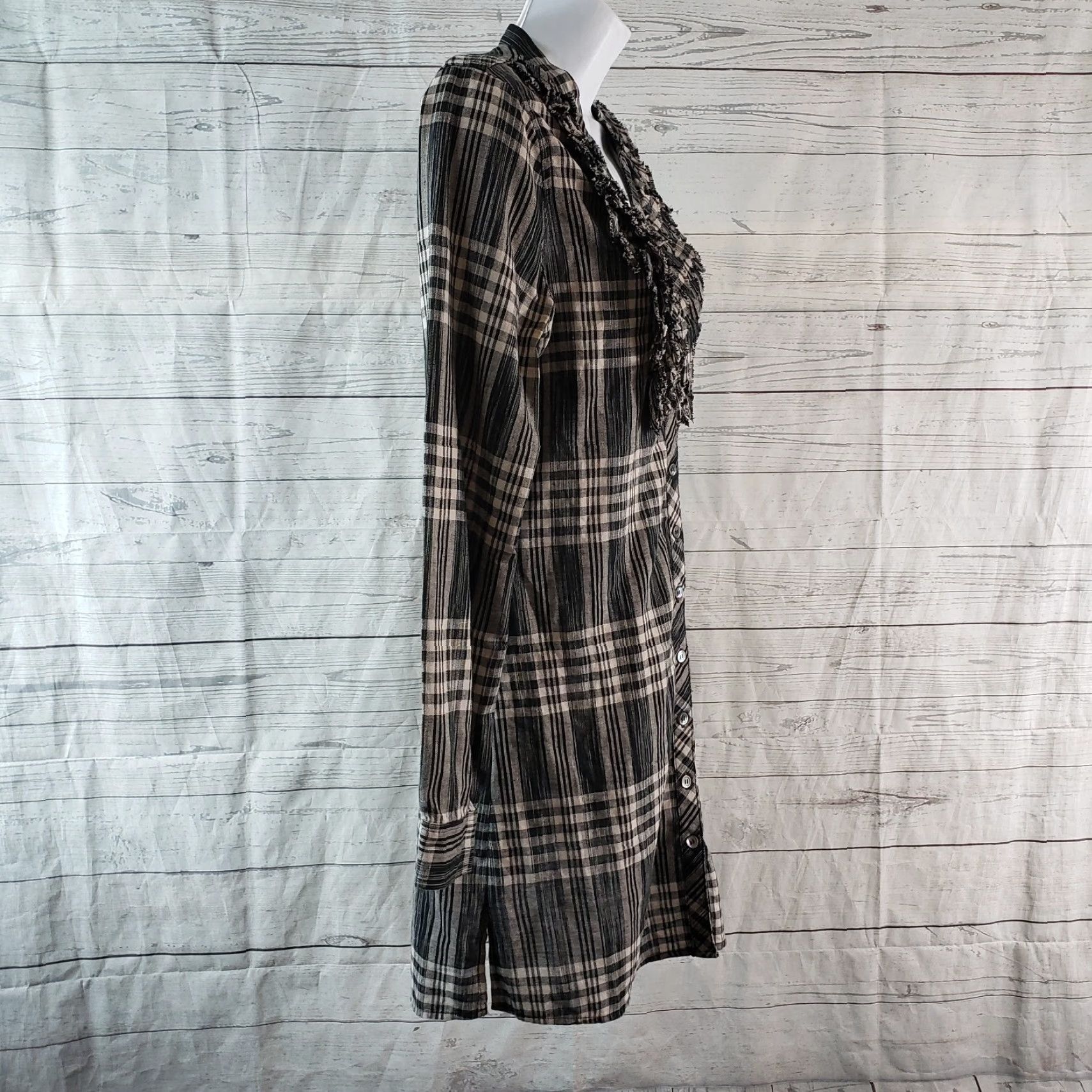 Joie VINTAGE Joie Womens Button Front Dress Sz Small Black Gray Plaid Ruffle Front Cotton Size S / US 4 / IT 40 - 3 Thumbnail