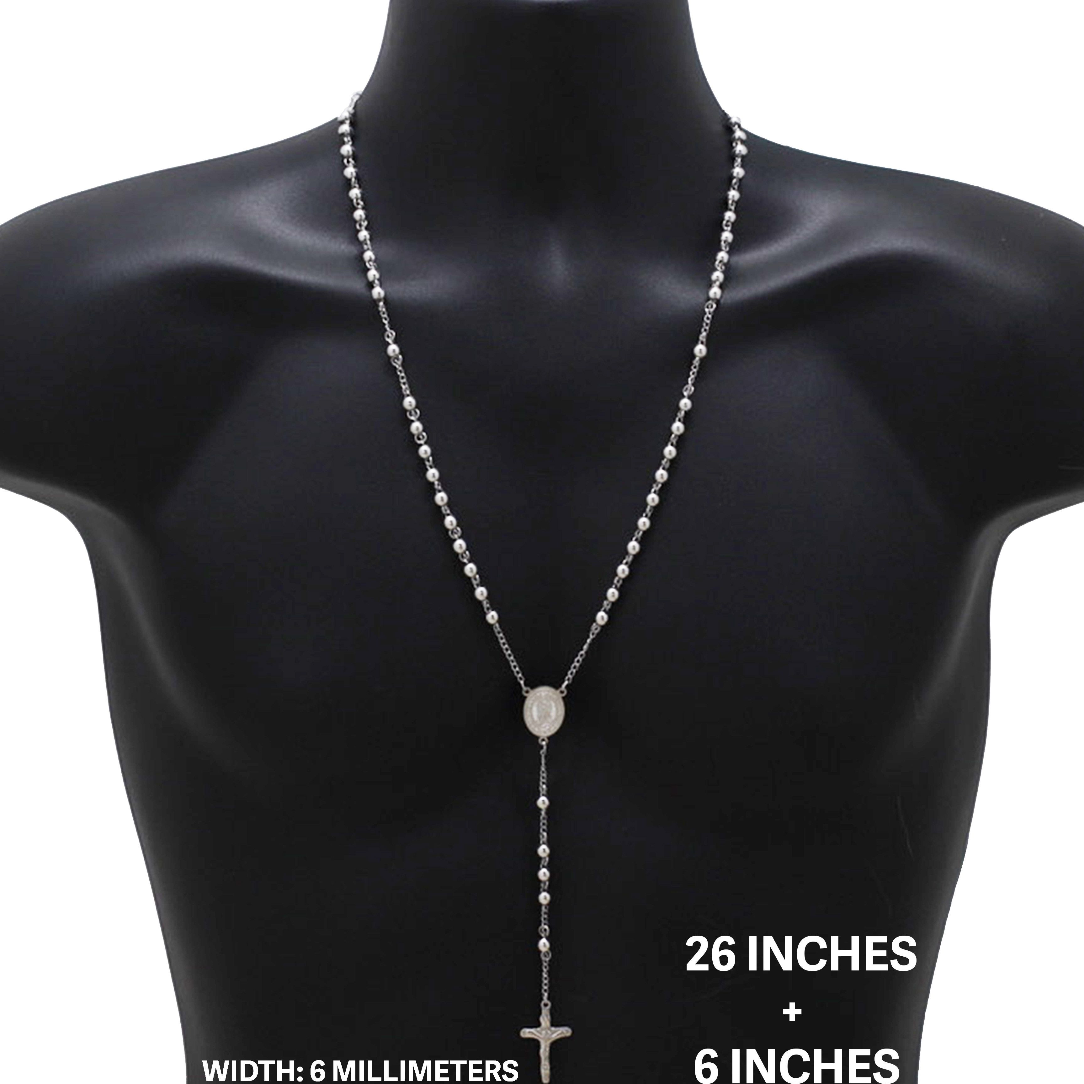 Other 316L Stainless Steel 6mm Rosary Necklace 26”+6" Size ONE SIZE - 1 Thumbnail