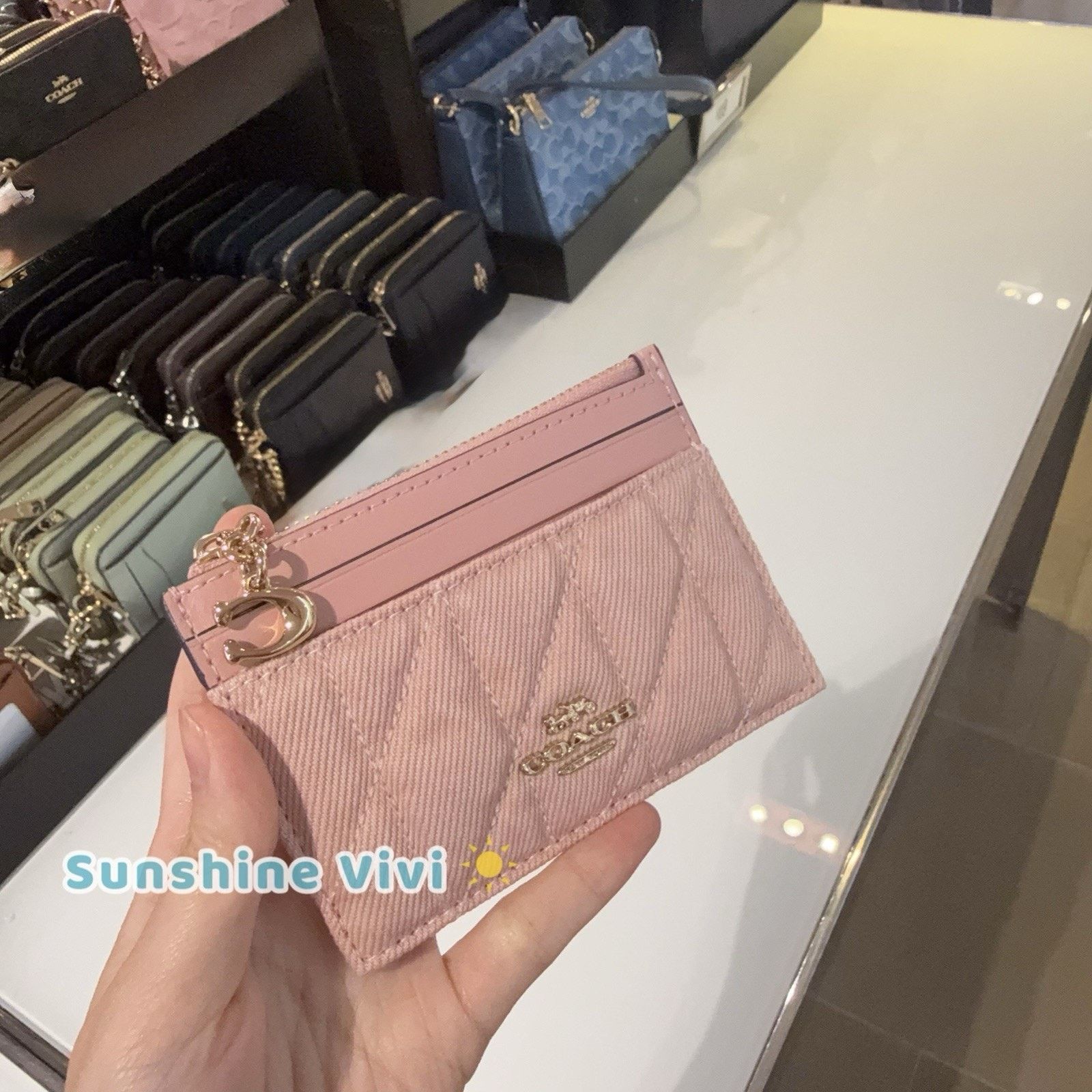 Coach NWT Coach Mini Skinny Id Case Denim Charm CFA30 Light Pink Size ONE SIZE - 2 Thumbnail