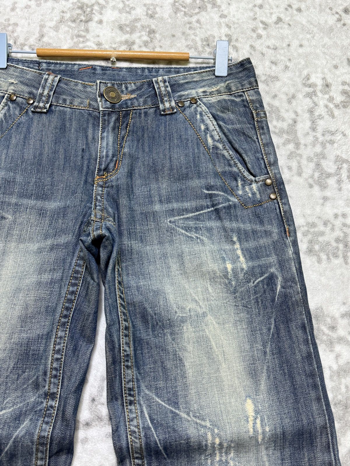 Le Grande Bleu (L.G.B.) Vintage Lolita Mud Wash Wide Leg Distressed Clawmark Denim Size US 30 / EU 46 - 5 Thumbnail