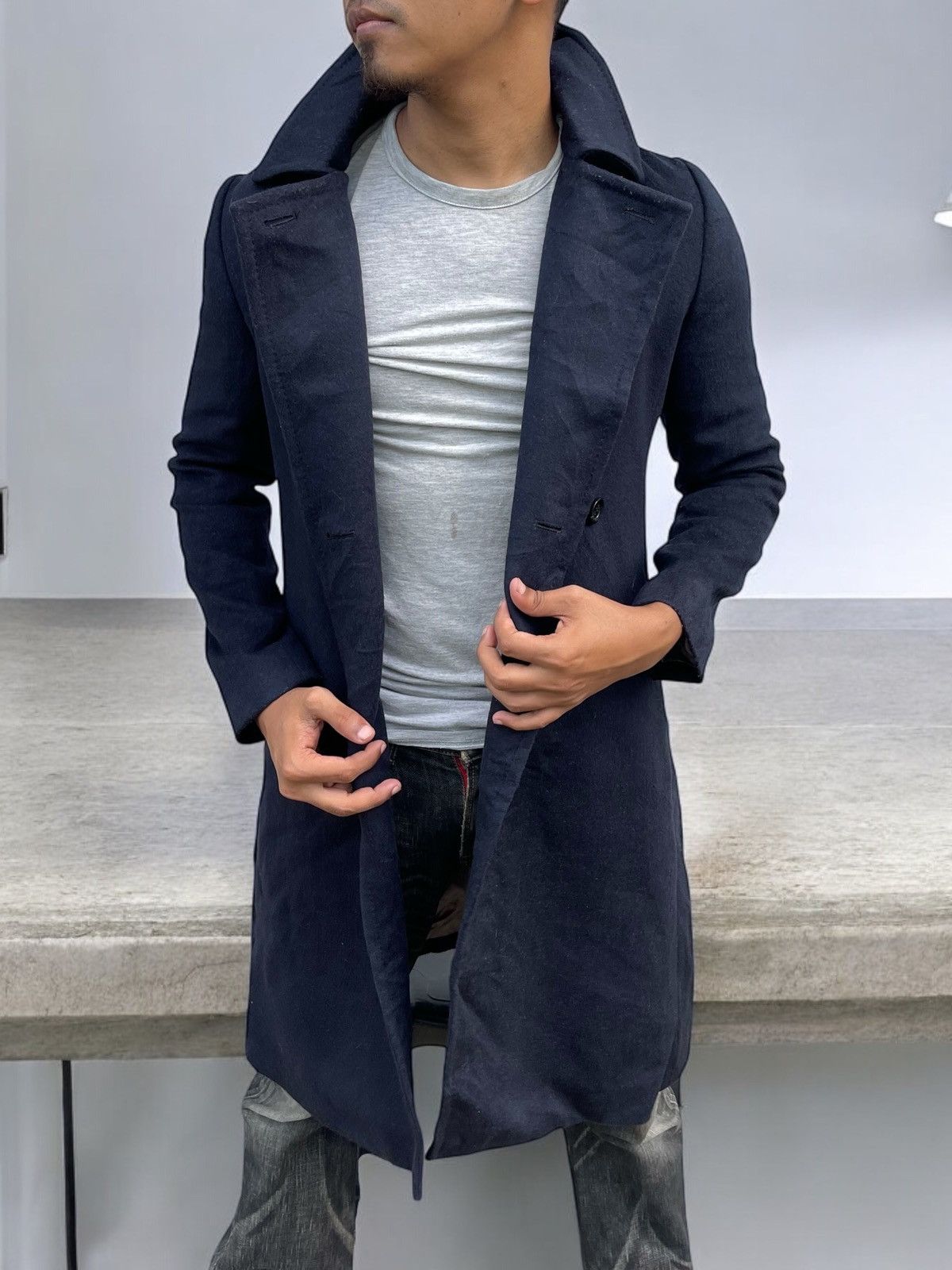 Designer × Japanese Brand × Yohji Yamamoto 🔥VINTAGE INED JAPAN WOMEN'S WOOL ASYMMETRICAL COAT/JACKET Size S / US 4 / IT 40 - 2 Thumbnail