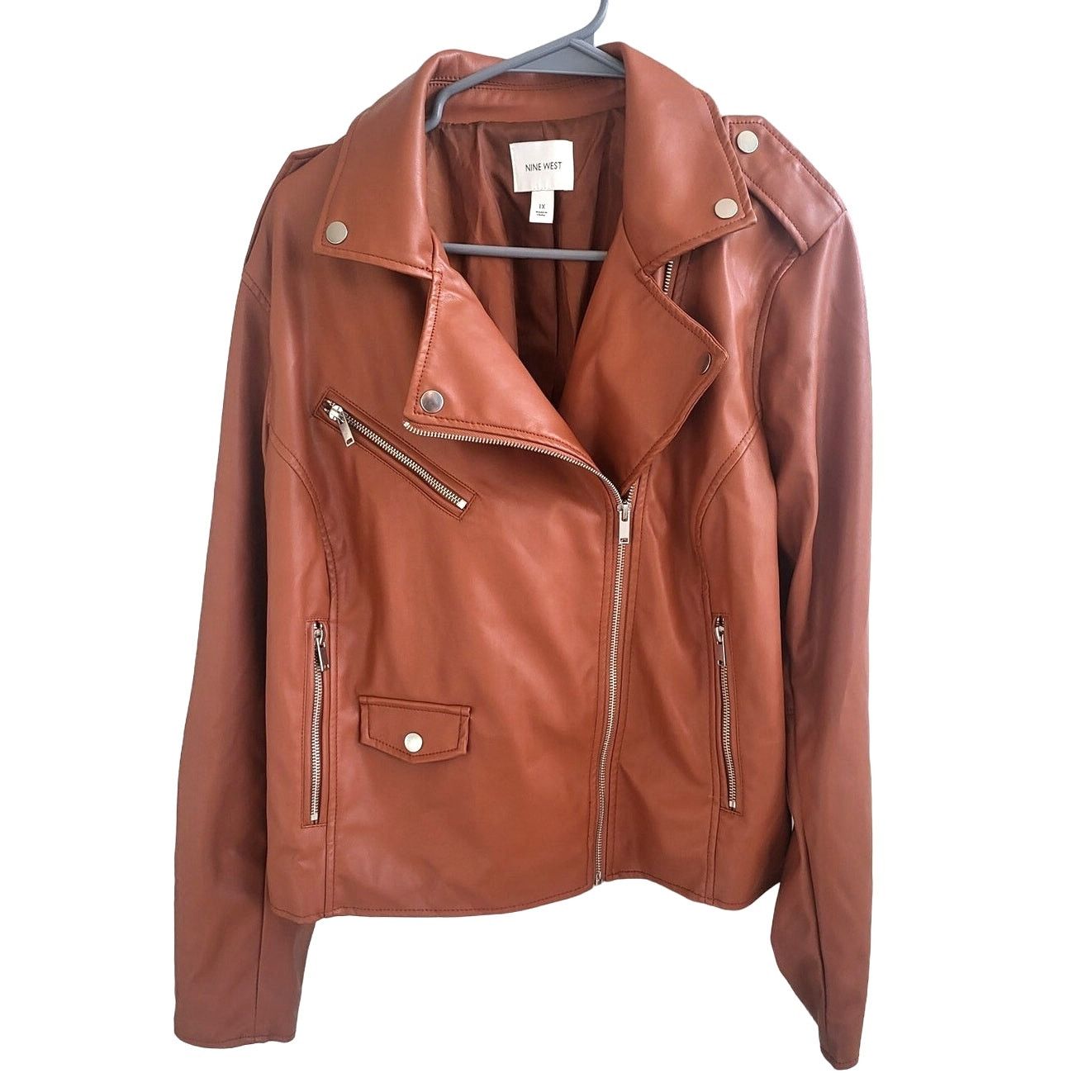 Nine West Nine West Faux Leather Moto Jacket in Rust/Brown - Size 1X Size XL / US 12-14 / IT 48-50 - 1 Thumbnail