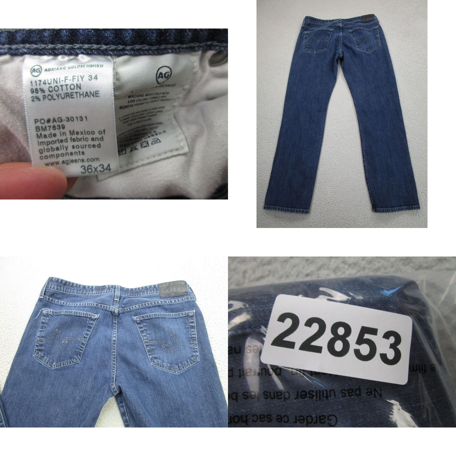 Denime AG Adriano Goldschmied Jeans Mens 36x32 Blue Straight Stretch Denim Casual Size US 36 / EU 52 - 9 Thumbnail