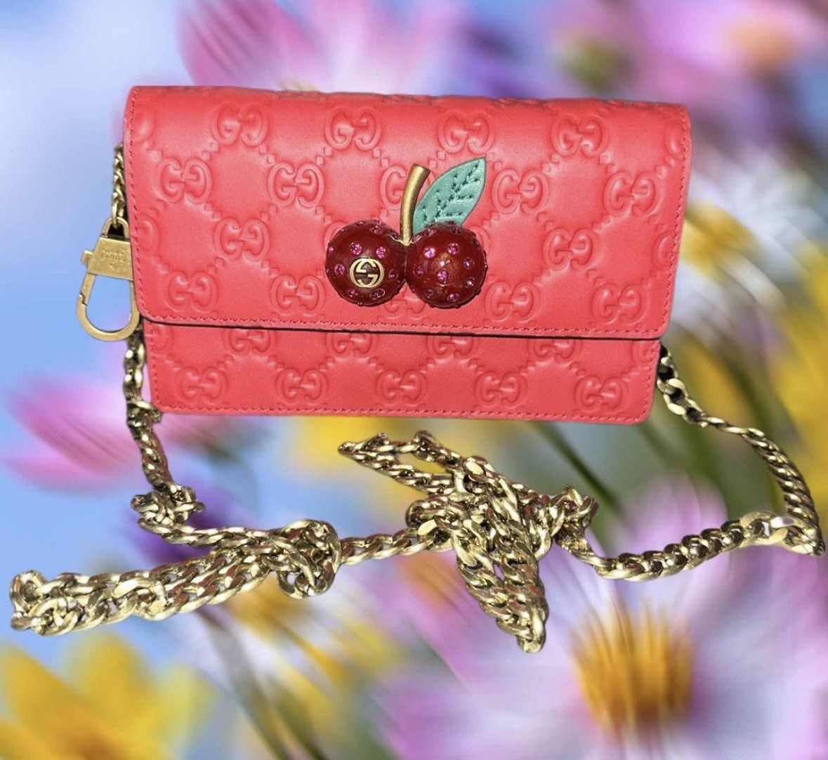 Gucci Red Guccissima Leather Mini Cherry Chain Shoulder Bag, Men's