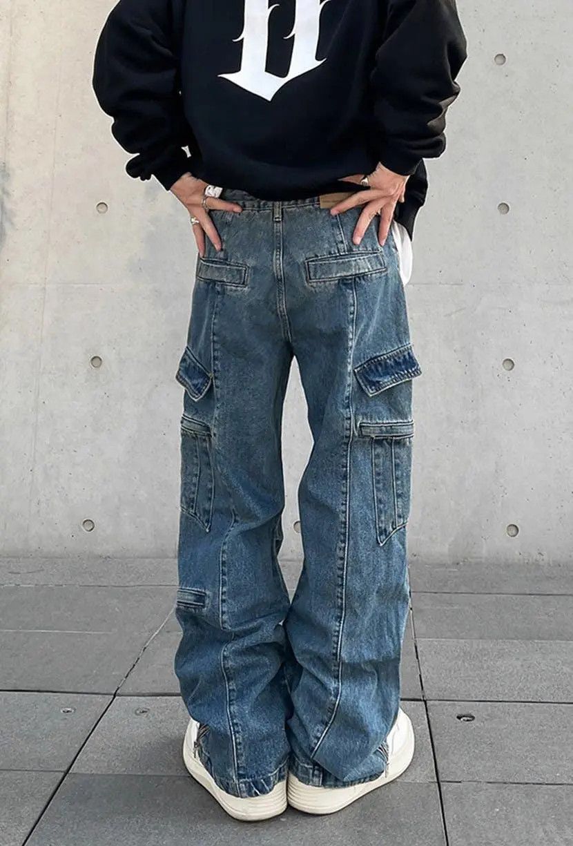 Japanese Brand × Jean Cargo Wide Leg Baggy Blue Denim Jeans Size US 28 / EU 44 - 4 Thumbnail
