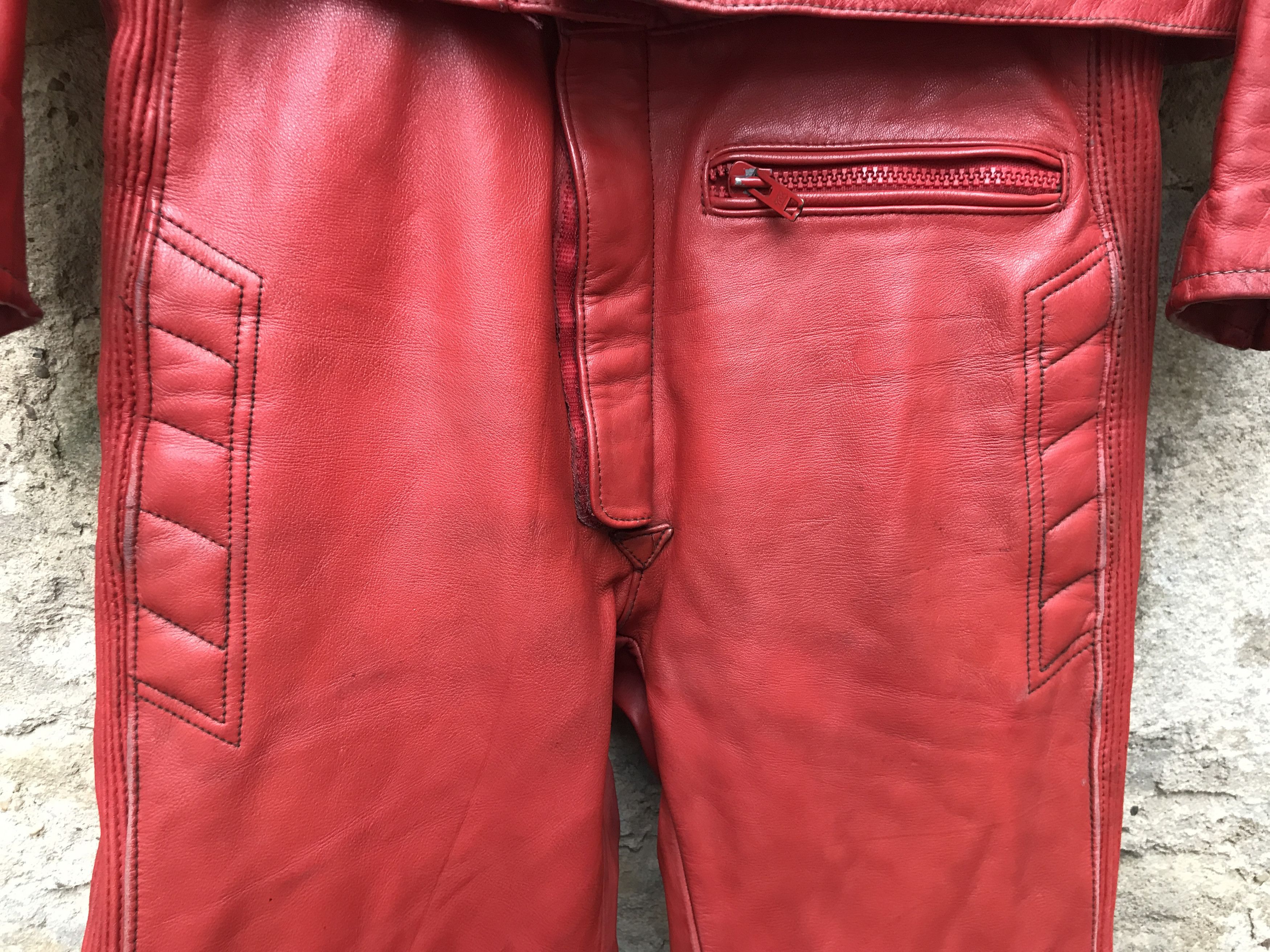 Vintage 80s Twin Track Distressed Leather Biker Jacket / Racing Suit Size US M / EU 48-50 / 2 - 14 Thumbnail