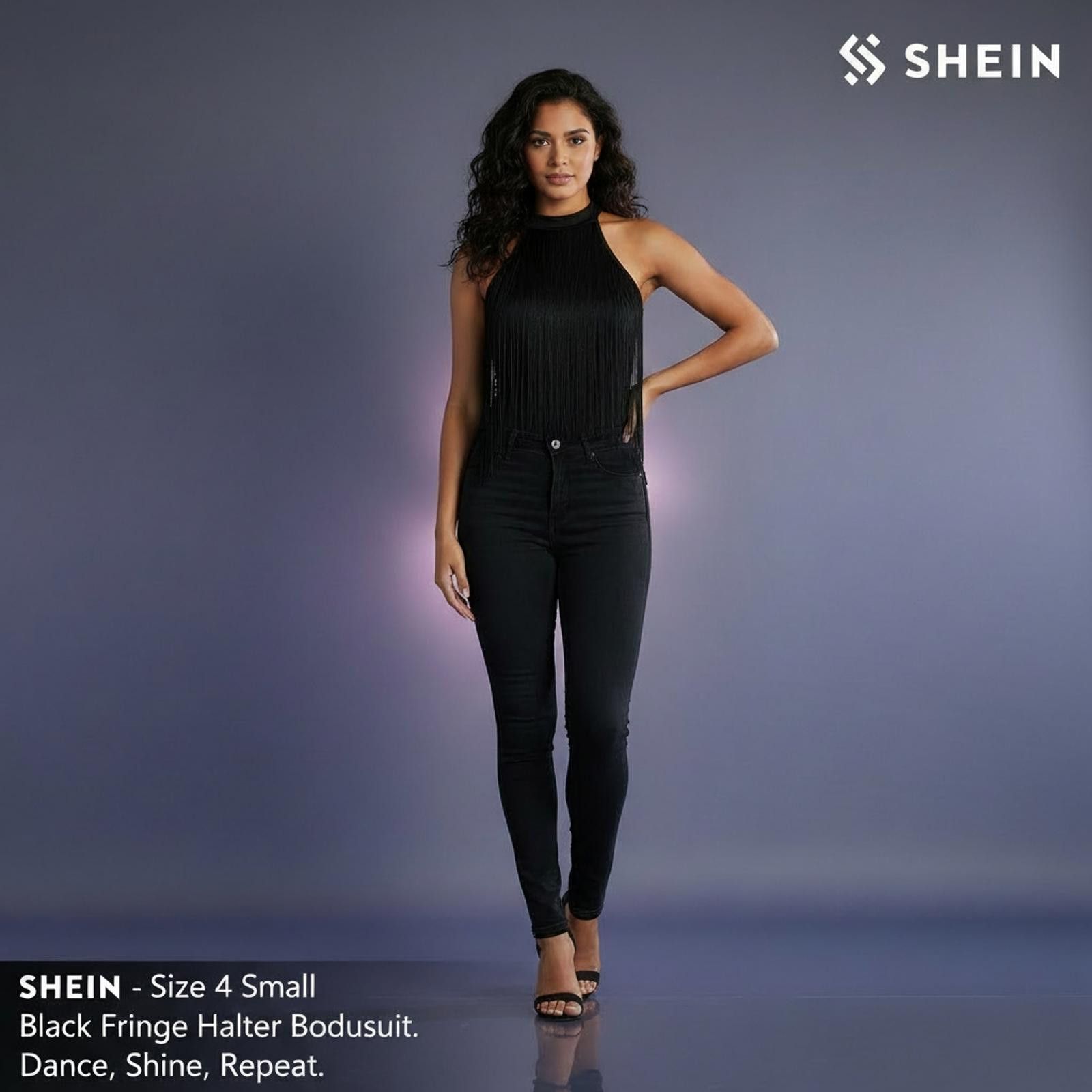 Shein Black Fringe Halter Bodysuit Size S / US 4 / IT 40 - 2 Thumbnail