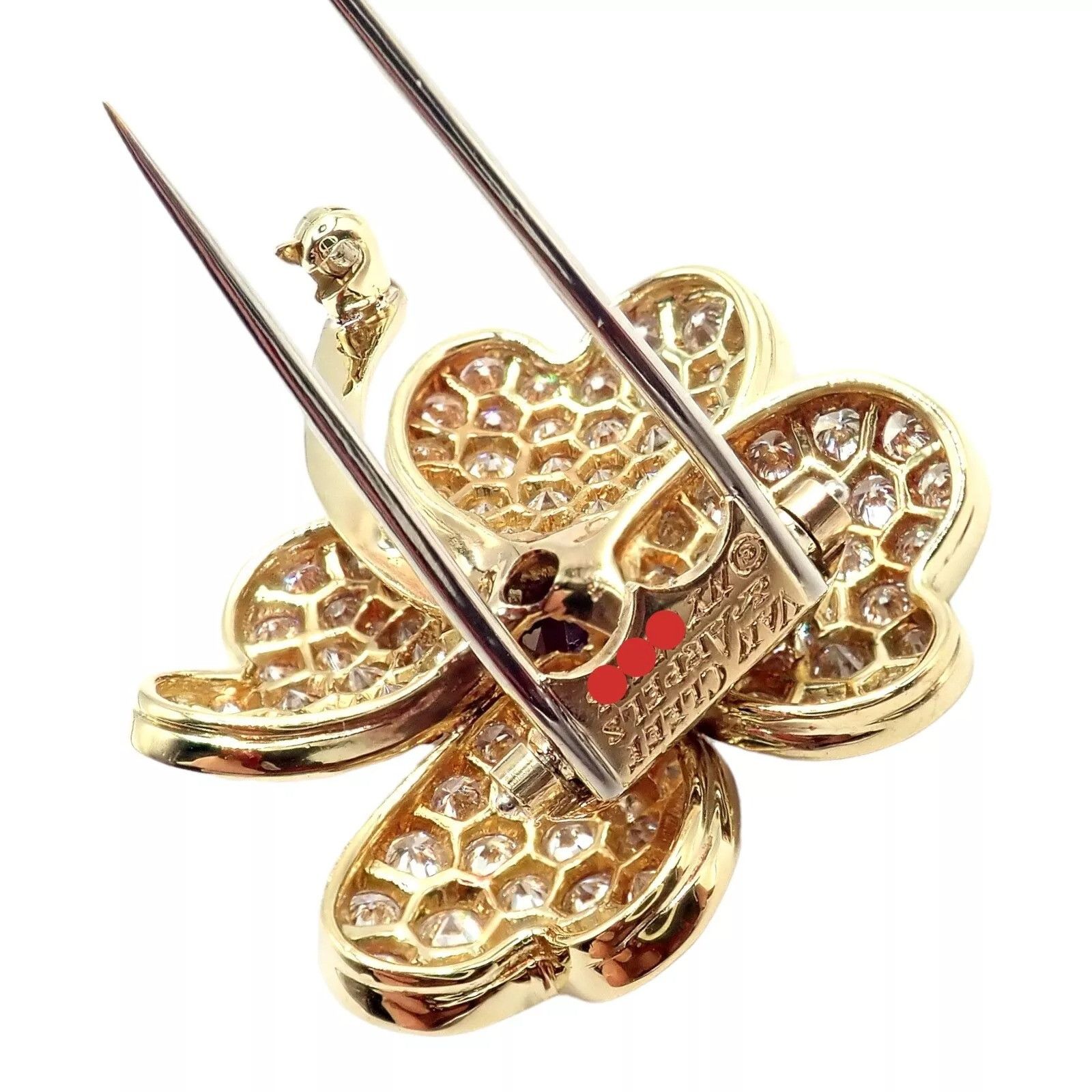 Van Cleef & Arpels 18k Yellow Gold Diamond Ruby Brooch Pendant Size ONE SIZE - 9 Thumbnail