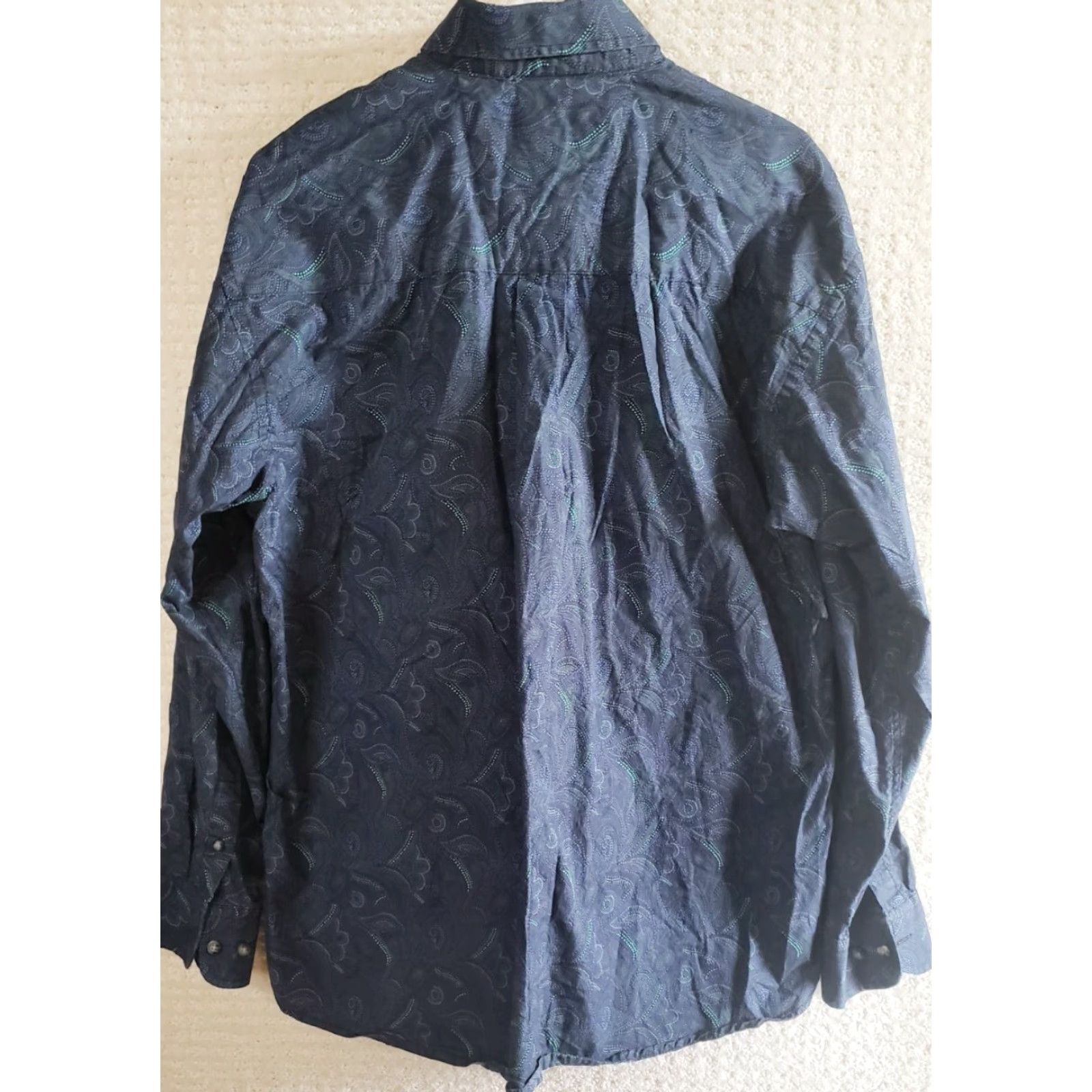 Wrangler Wrangler George Strait Shirt Men Large Blue Paisley Cowboy Cut Button-Up Long Sleeve Cowboy/Navy Blue Size US L / EU 52-54 / 3 - 7 Thumbnail