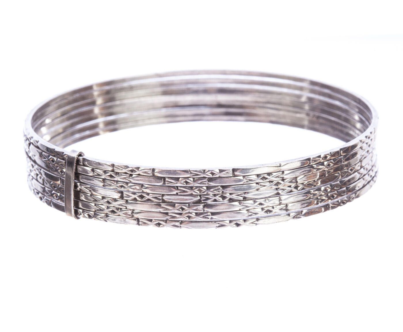 Sterling Silver Mexican Etched Sterling Silver Bangle Set Size ONE SIZE - 1 Thumbnail