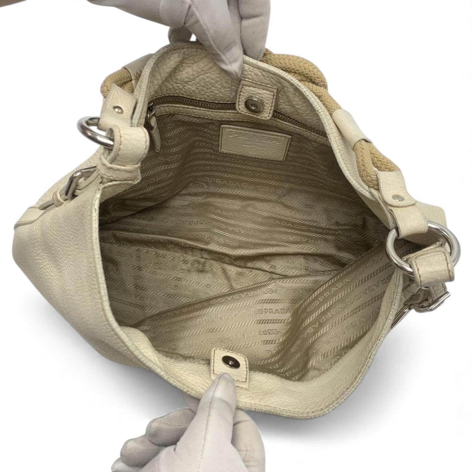 Prada Prada - Light Grey Leather Hobo Shoulder Bag Size ONE SIZE - 7 Thumbnail
