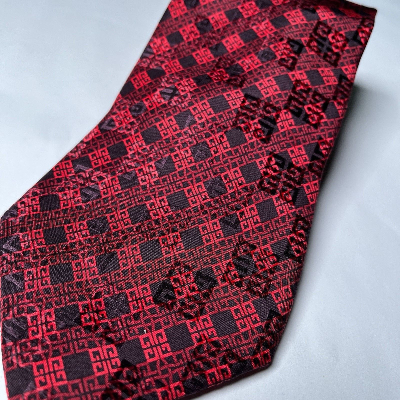 Givenchy Givenchy Red Black Silk Logo Print Necktie Designer Italy Size ONE SIZE - 3 Thumbnail