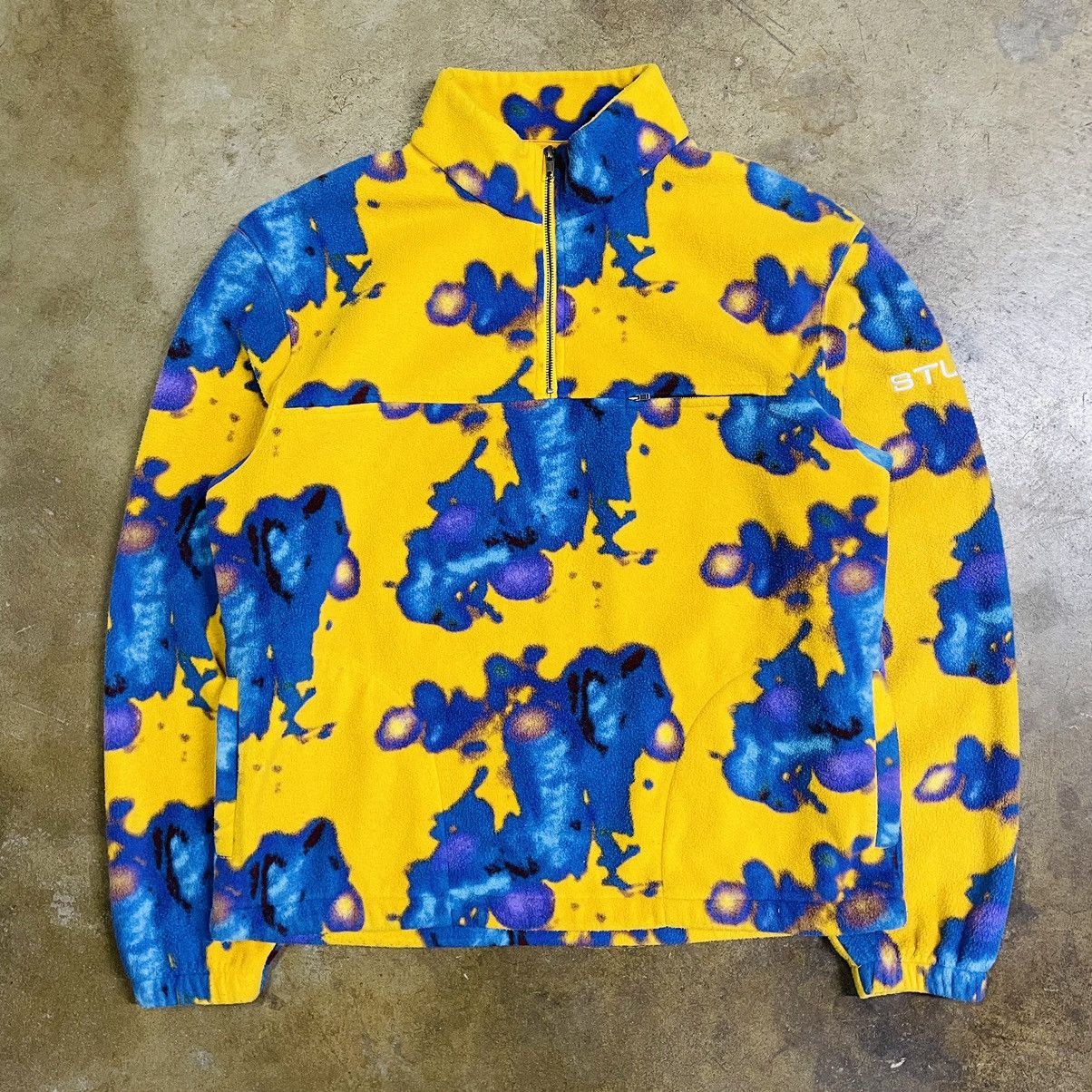 Image of Stussy Abstract Quarter Zip Polar Fleece Jacket in Yellow, Men's (Size XL)