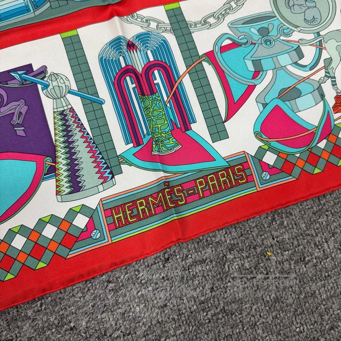 Hermes Hermes Red Equestrian Equipment Theme scarf| Size ONE SIZE - 3 Thumbnail