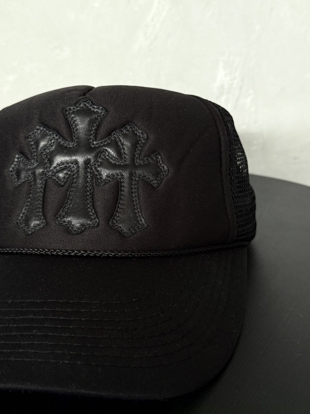 Chrome Hearts Rare 90s - Cemetery Leather Cross Trucker Hat Size ONE SIZE - 3 Thumbnail