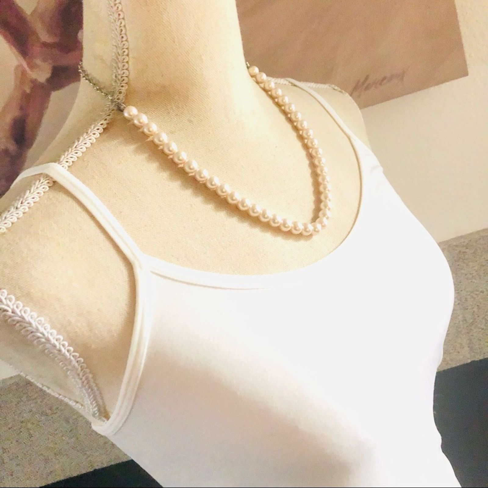Vintage Vintage light peach glass pearl heart accent necklace Size ONE SIZE - 2 Thumbnail