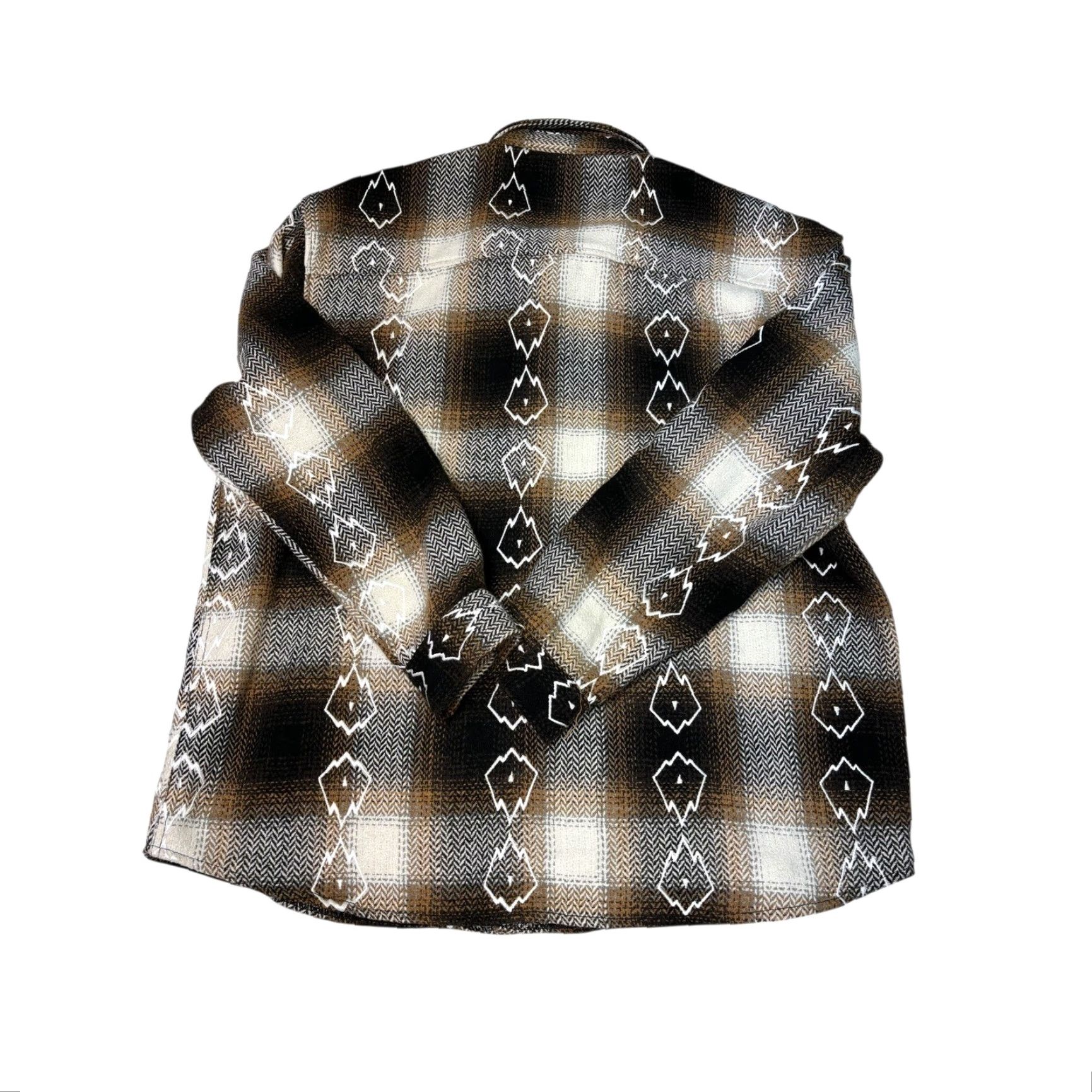 Forever 21 Forever 21 Men XXL Plaid Flannel Heavyweight Shirt Brown Geometric Embroidery Size US XXL / EU 58 / 5 - 6 Thumbnail