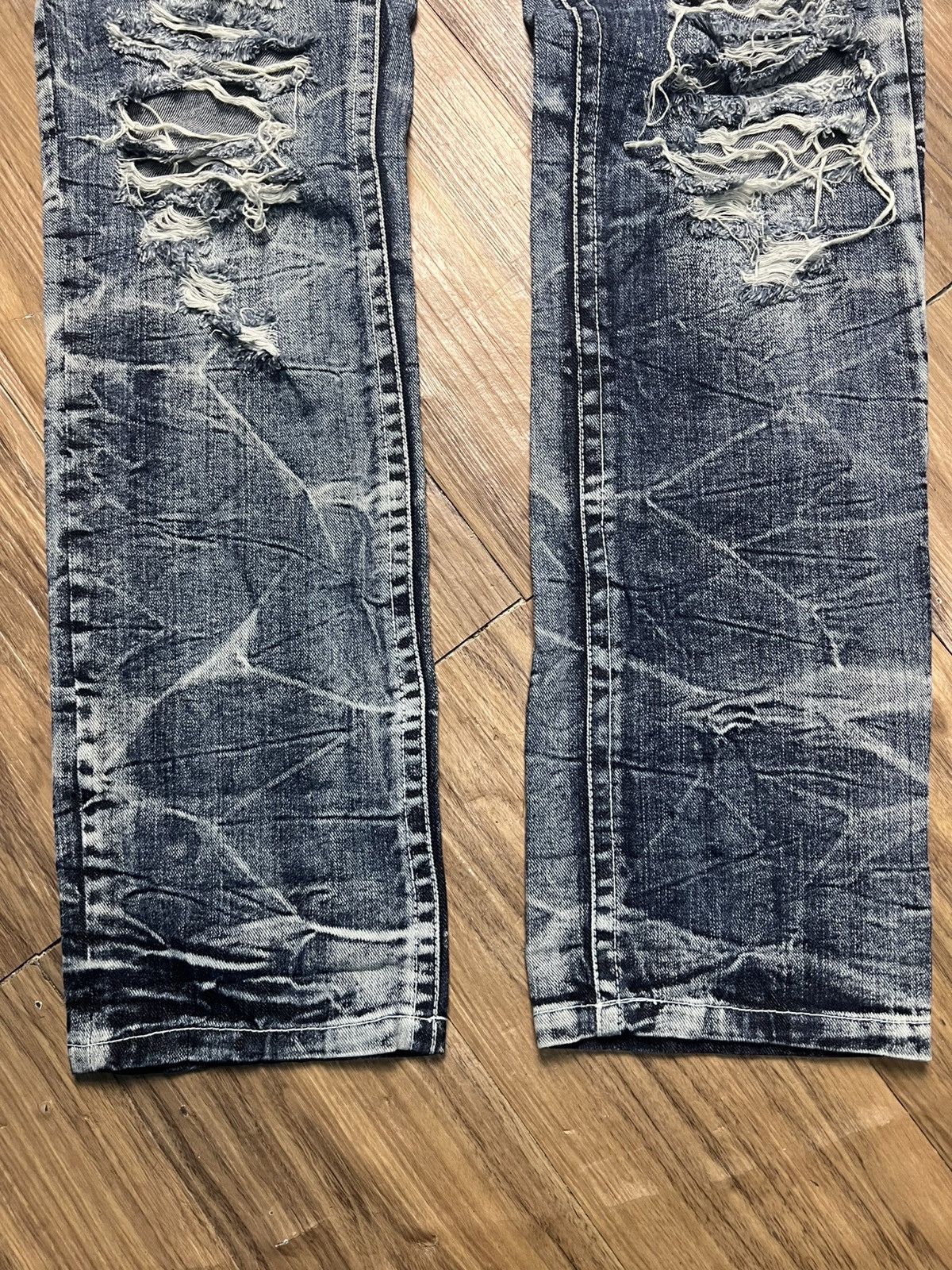 Japanese Brand RARE Distressed Crinkle Denim Jeans (42) Size 33" - 4 Thumbnail