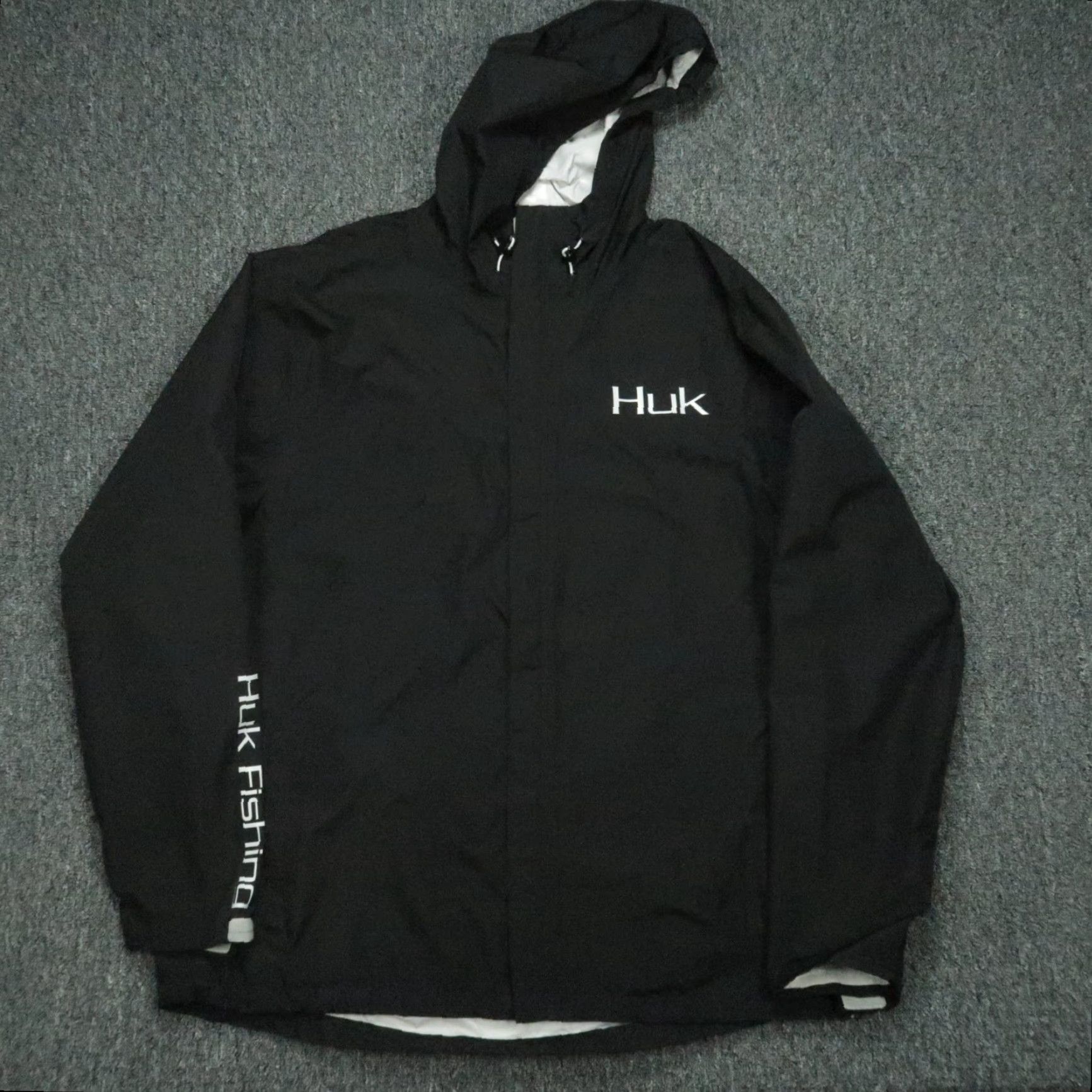 Vintage Huk Jacket Mens 2XL Black Full Zip Hooded Pockets Waterproof Rain Coat Weather Outwear Regular Fit Jacket Size US XXL / EU 58 / 5 - 2 Thumbnail