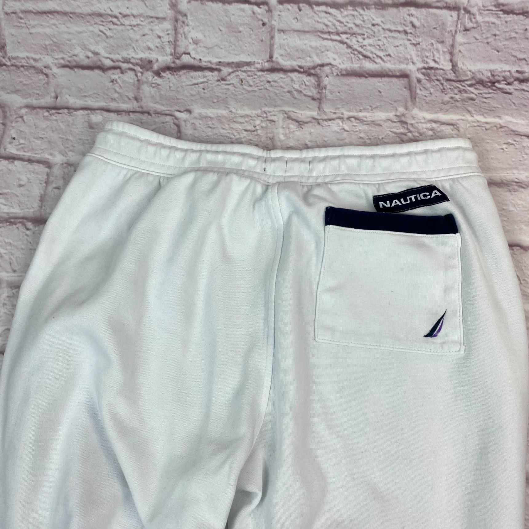 Nautica Nautica Sweatpants White Mens Cropped Size M Competition Classic Logo Graphic Drawstring Tapered Size US 31 - 6 Thumbnail
