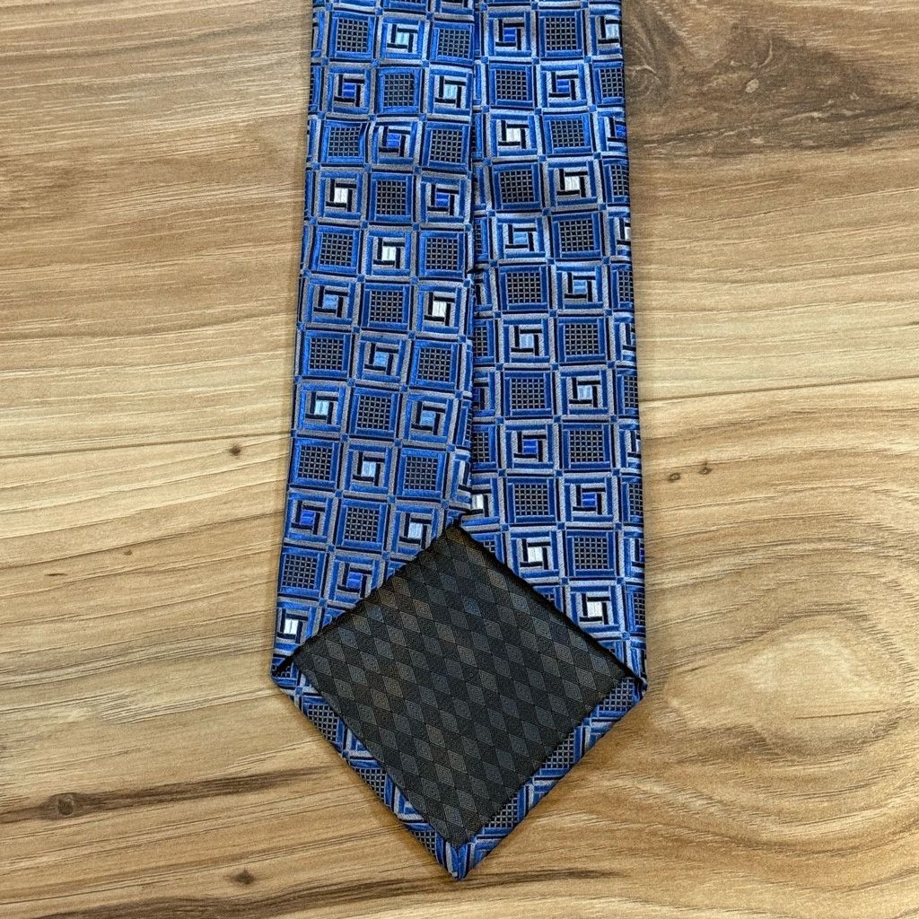 Japanese Brand Bruno Piattelli Silk Tie Blue Geometric 3.75” USA Size 26 - 2 Thumbnail
