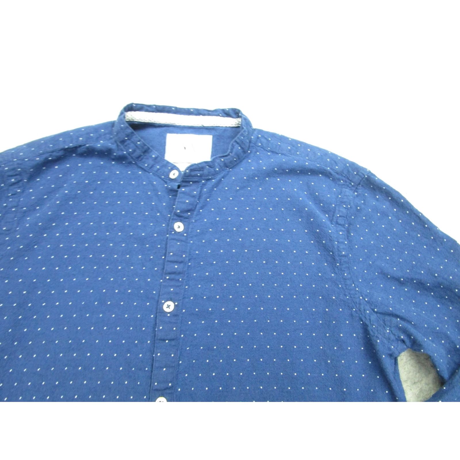 Zara Zara Shirt Mens Medium Blue Dot Relaxed Fit Cotton Linen Band Collar Casual Size US M / EU 48-50 / 2 - 2 Thumbnail