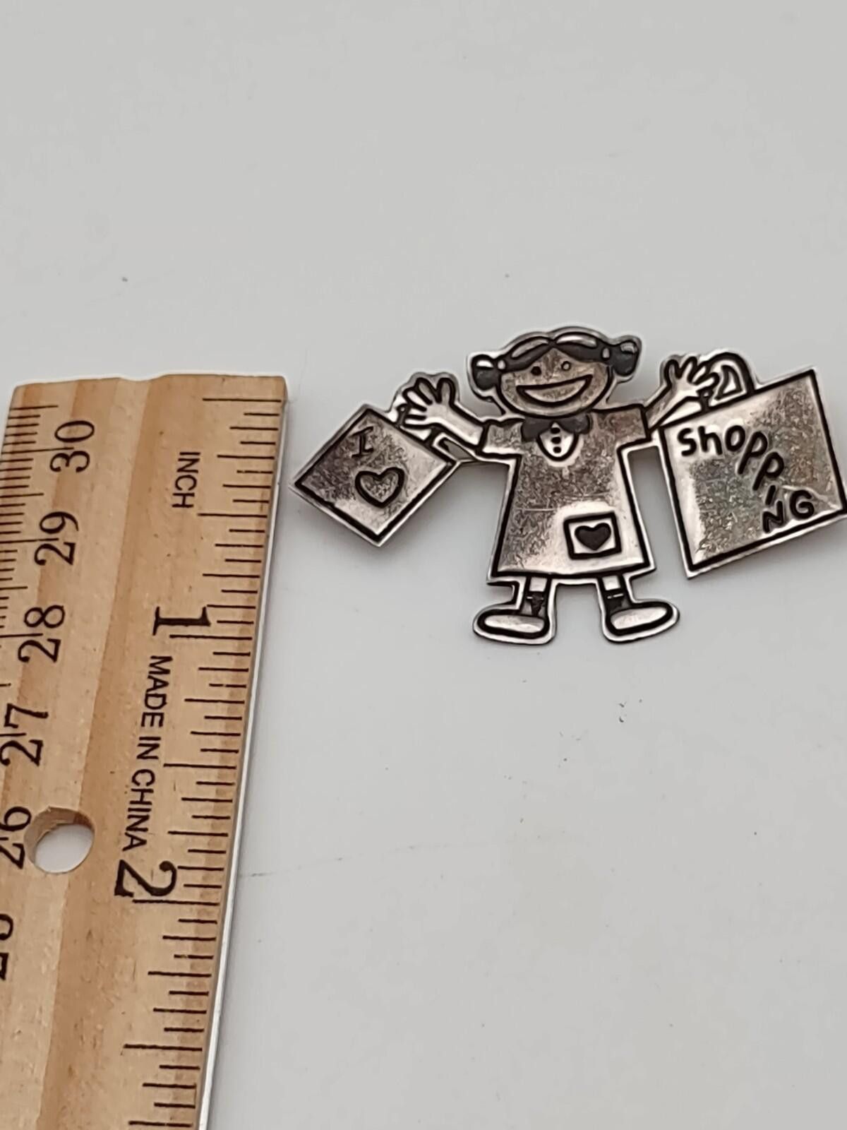 The Unbranded Brand Vintage Sterling I Love Shopping Brooch Pin 925 Size ONE SIZE - 4 Thumbnail