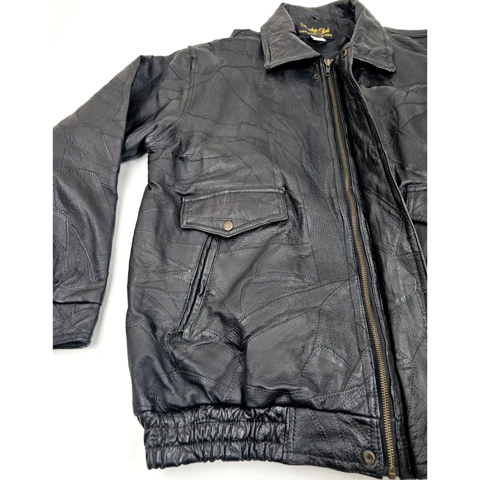Vintage VINTAGE Leather & Soul Men's Genuine Leather Moto Bomber Jacket Jacket XXL Black Lined 80s 90s Motorcycle Biker Mens Size US XXL / EU 58 / 5 - 4 Thumbnail