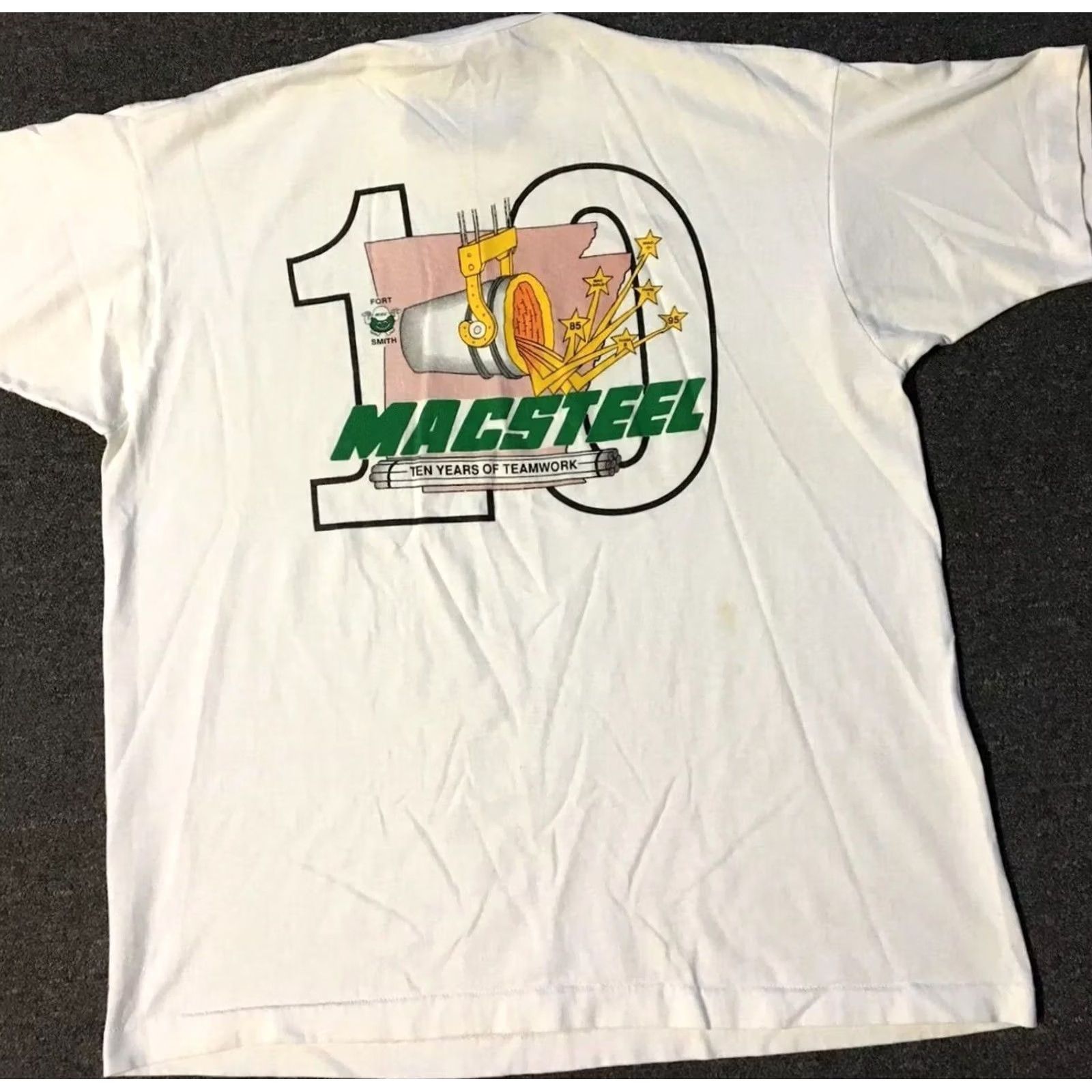 Fruit Of The Loom VINTAGE 90s Macsteel Distressed Shirt XL USA Single Stitch Grunge Trucker Punk Shirt Mens White Size US XL / EU 56 / 4 - 2 Thumbnail