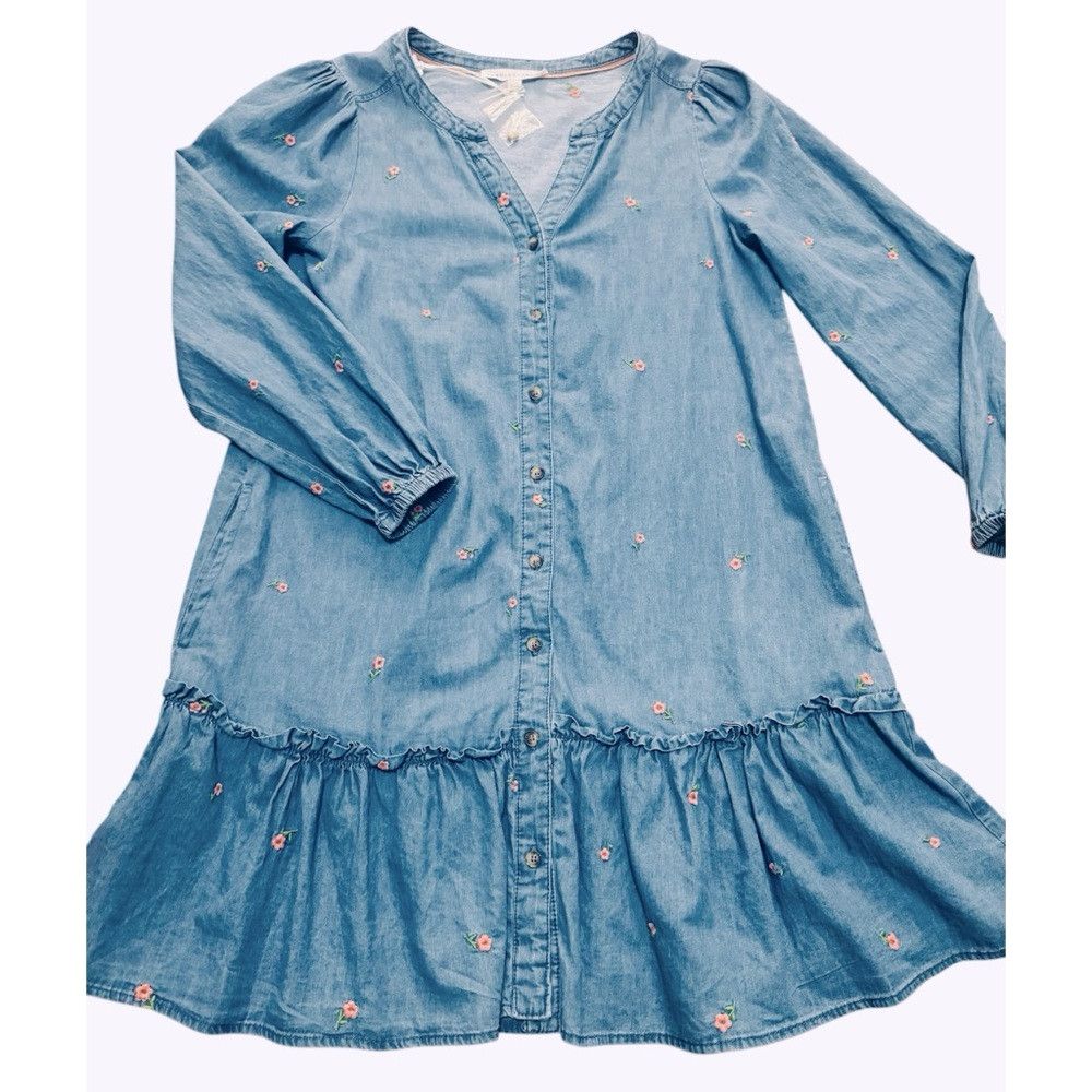 NWT New Jane And Delancey Blue Denim Chambray Embroidered M