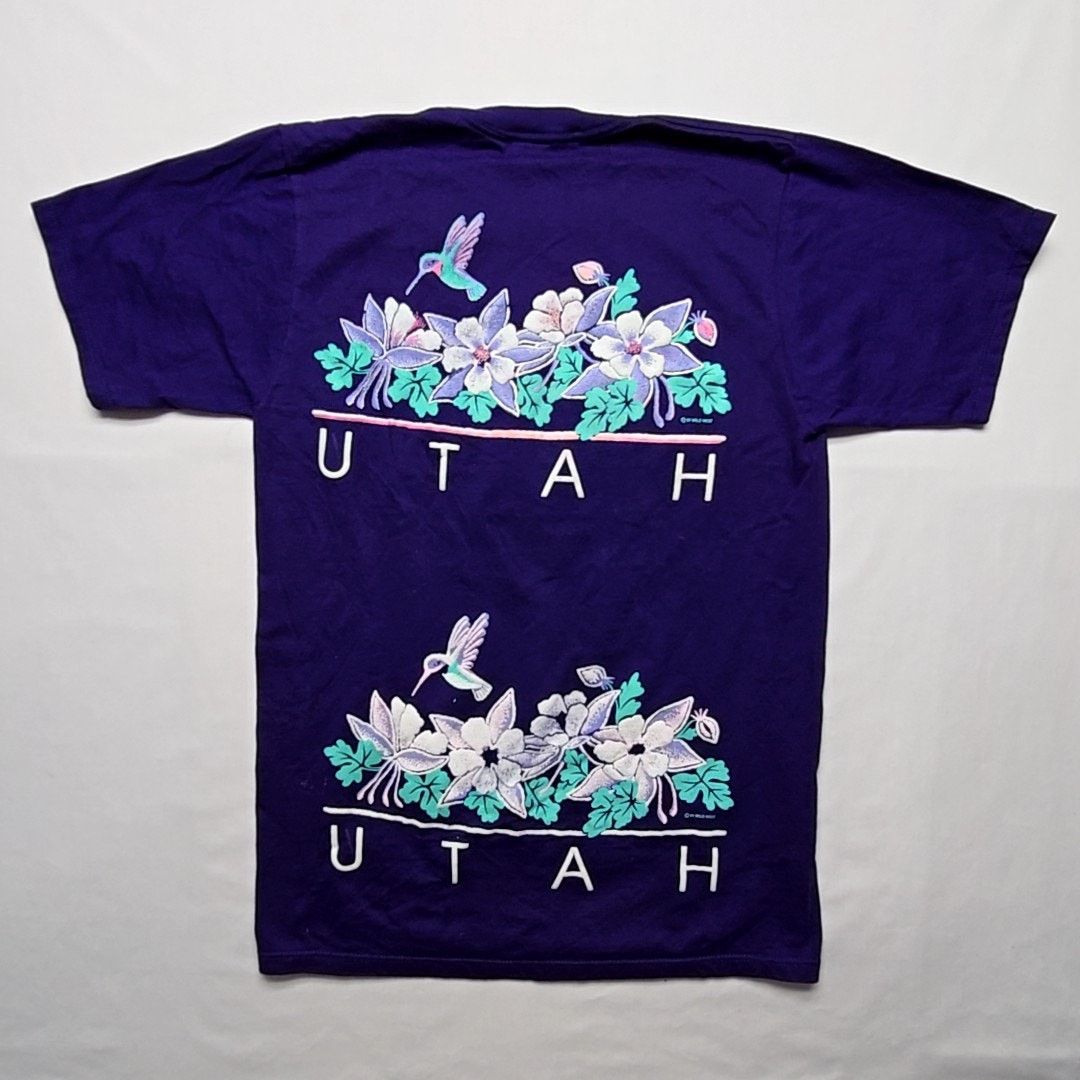 Jerzees Vintage Utah Graphic Hummingbird Purple Test Print M Shirt Size US M / EU 48-50 / 2 - 6 Thumbnail