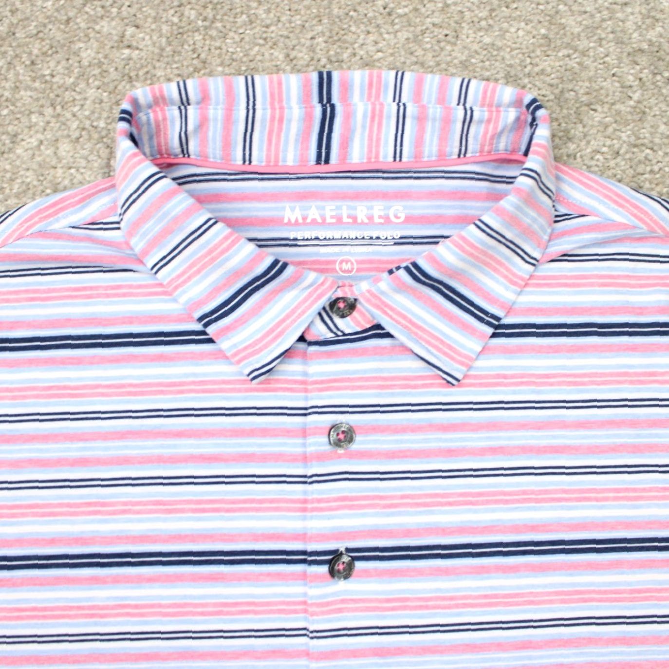 Vintage Maelreg Polo Shirt Mens Medium Pink/Blue Performance Golf Poly/Rayon Stretch S/S Size US M / EU 48-50 / 2 - 4 Thumbnail