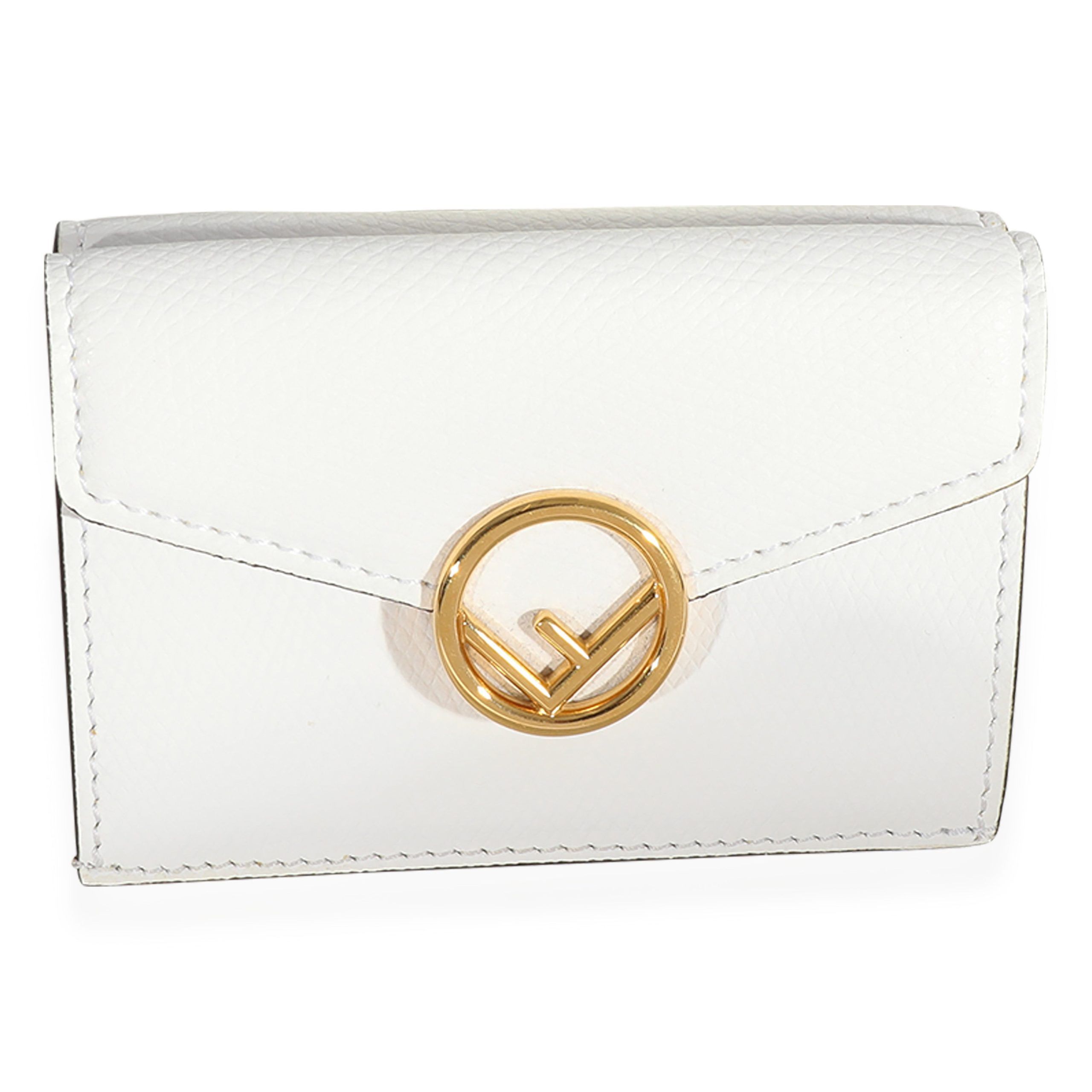 Fendi Fendi White Grained Leather Micro Trifold Wallet Size ONE SIZE - 1 Thumbnail